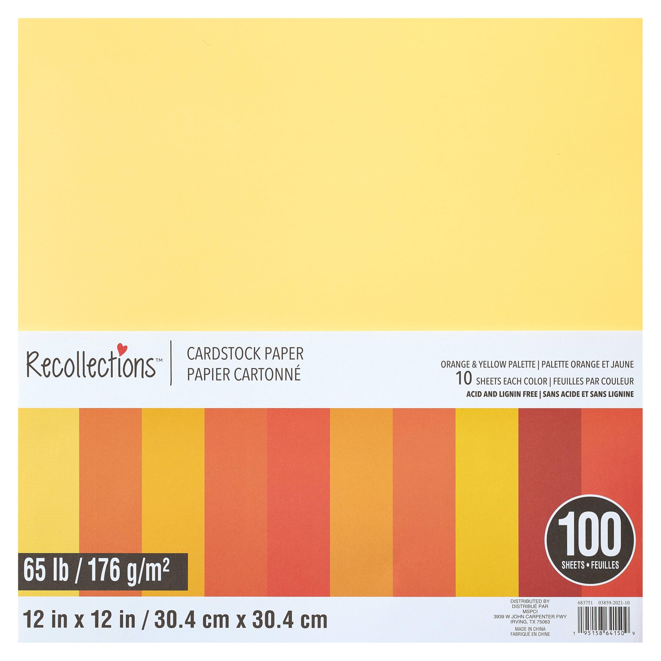 100 Sheets Orange & Yellow Palette 12” x 12” Cardstock Paper by Recollections - Acid and Lignin Free Paper for Scrapbooks, Arts & Crafts - 1 Pack