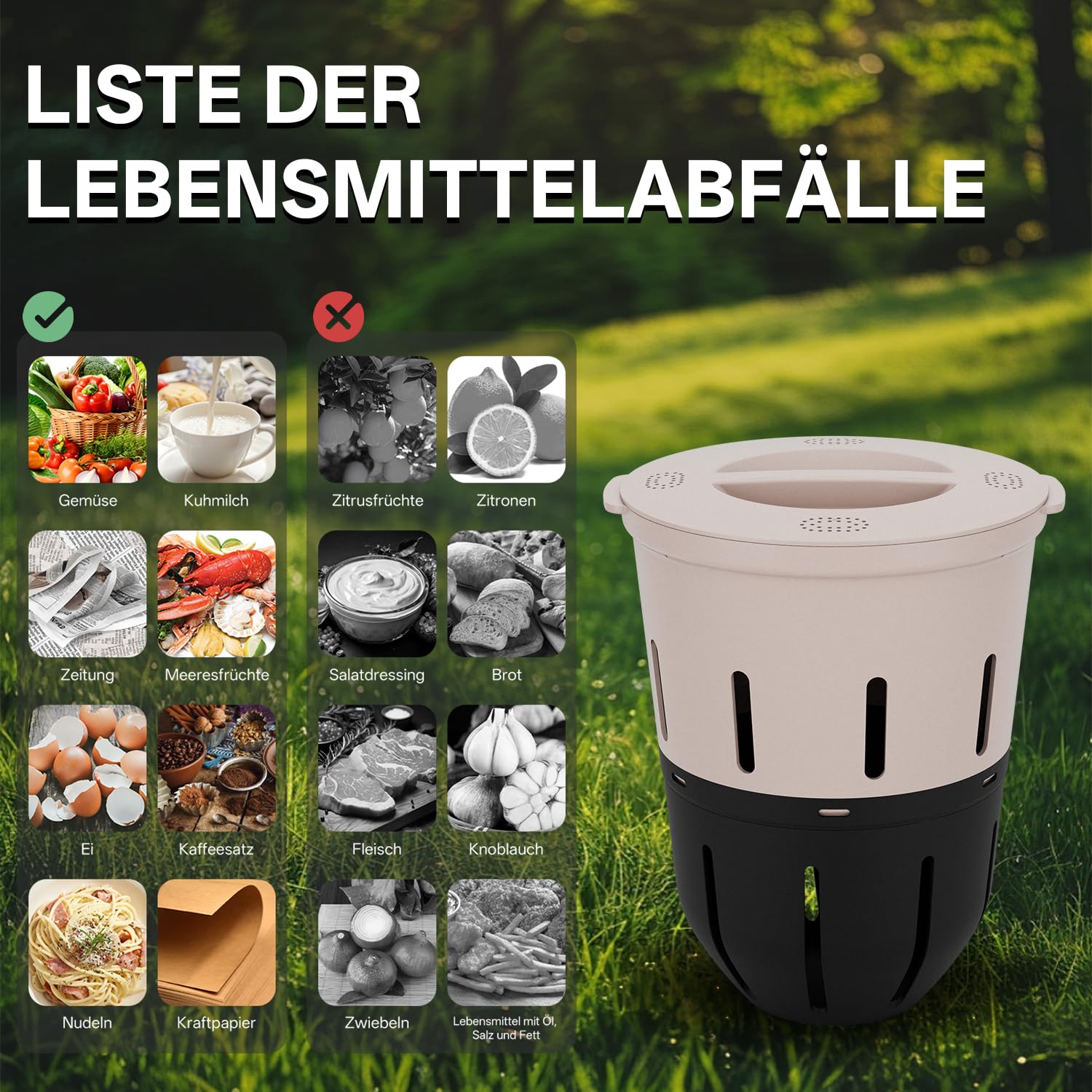 Unterirdischer Wurmkomposter 12,5 L – Beetkomposter zum Eingraben für Garten, Kompostiert Küchenabfälle, aus Kunststoff, Taupe, 27,3x27,3x33 cm