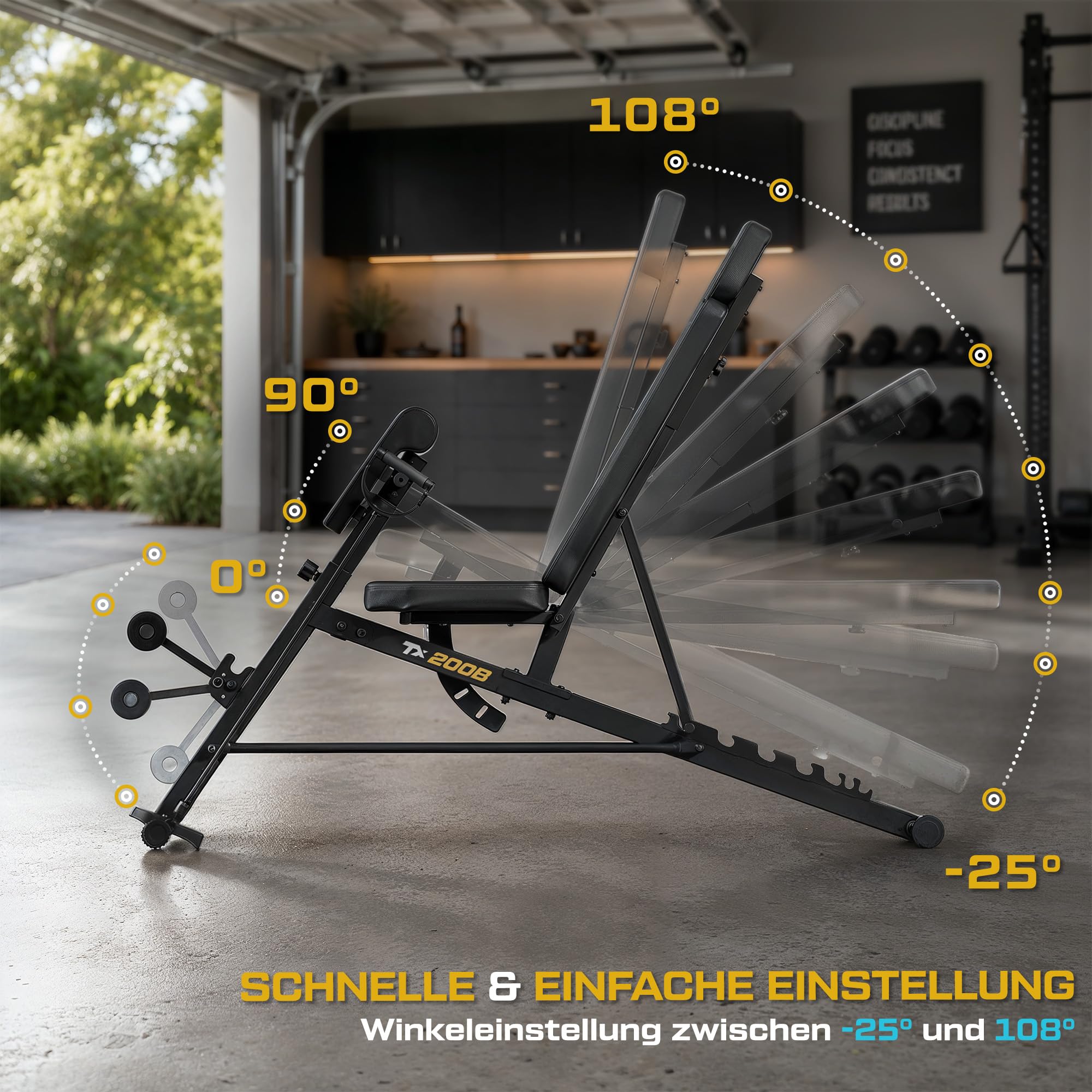 TREX SPORT Hantelbank verstellbar bis 250 kg mit Expander, Curlpult TX-200B | Multifunktions Trainingsbank, Flachbank für Ganzkörper-Workout, 8-Fach Verstellbare Rückenlehne & 3-Fach Verstellbarer Sitz
