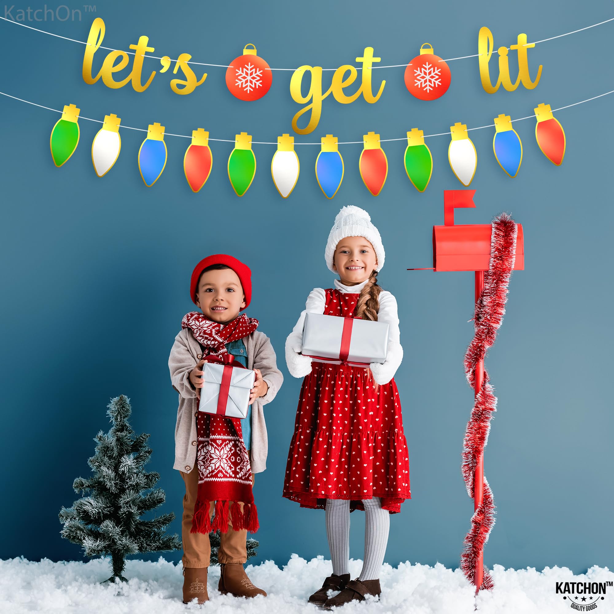 Let's Get Lit Christmas Banner & Decorations - Friendsmas Party Pack With Garland