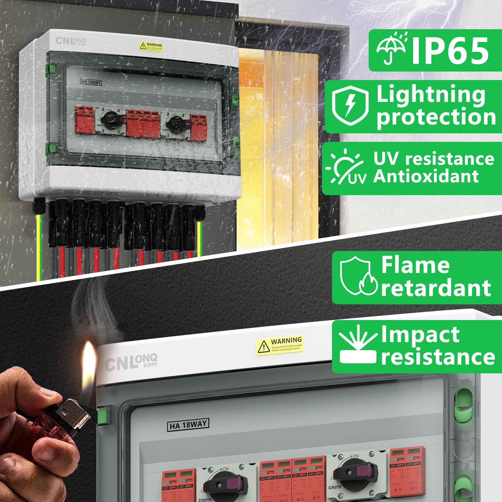 Protezione da Sovratensione Solare PV DC1000V 32A Sezionatore Solare 4 ingressi 4 uscite e Scaricatore di Sovratensione con Scatola di Giunzione Impermeabile IP65 per Pannelli Fotovoltaici