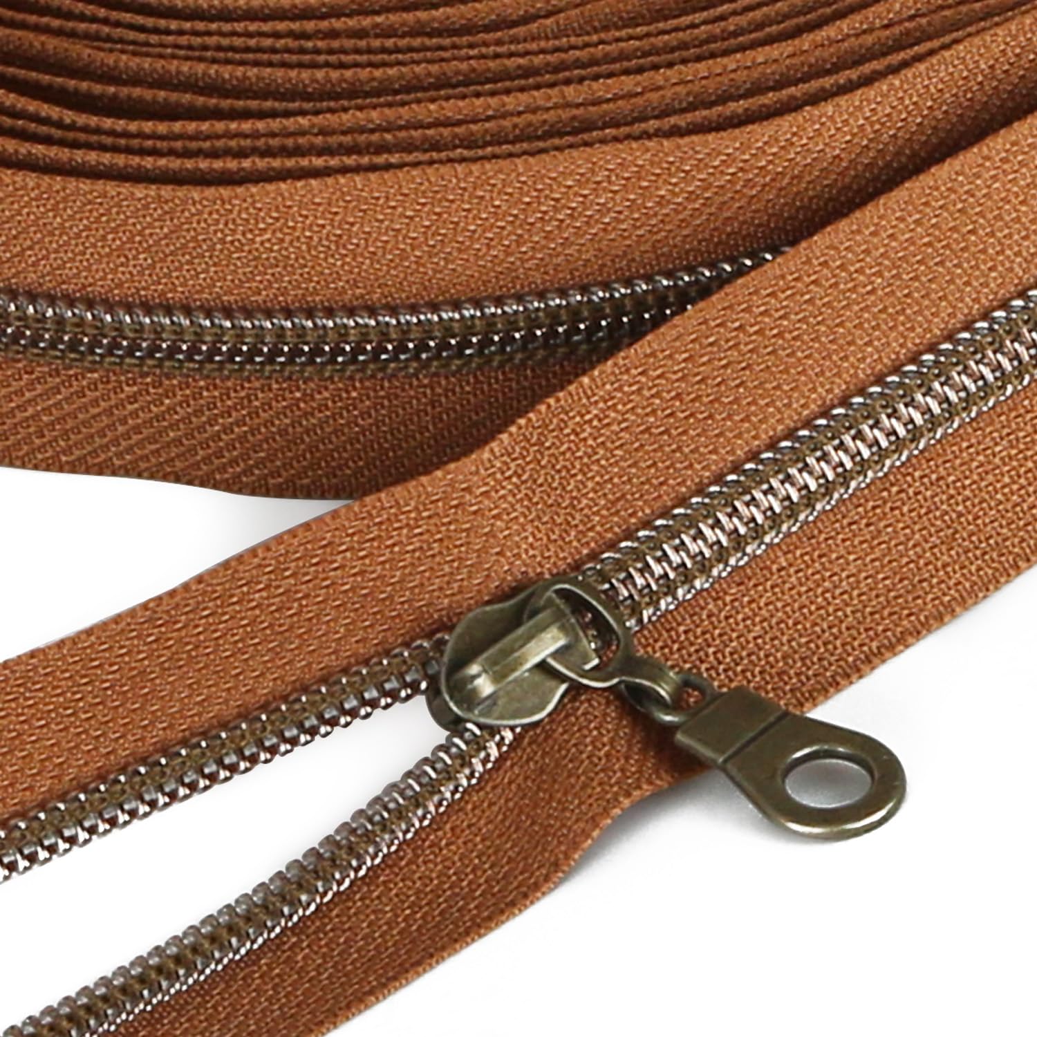 Sawoake 10 Yards Bulk Nylon Coil Zipper (#5) With Rose Gold Teeth - Brown With 10 Sliders for DIY Sewing Craft Bags — image 1