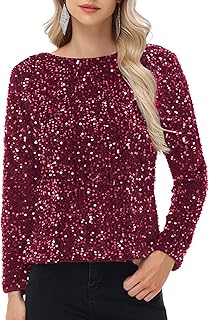 Women's Sequin Tops Sparkly Long Sleeve Glitter Evening Party Concert Sh...