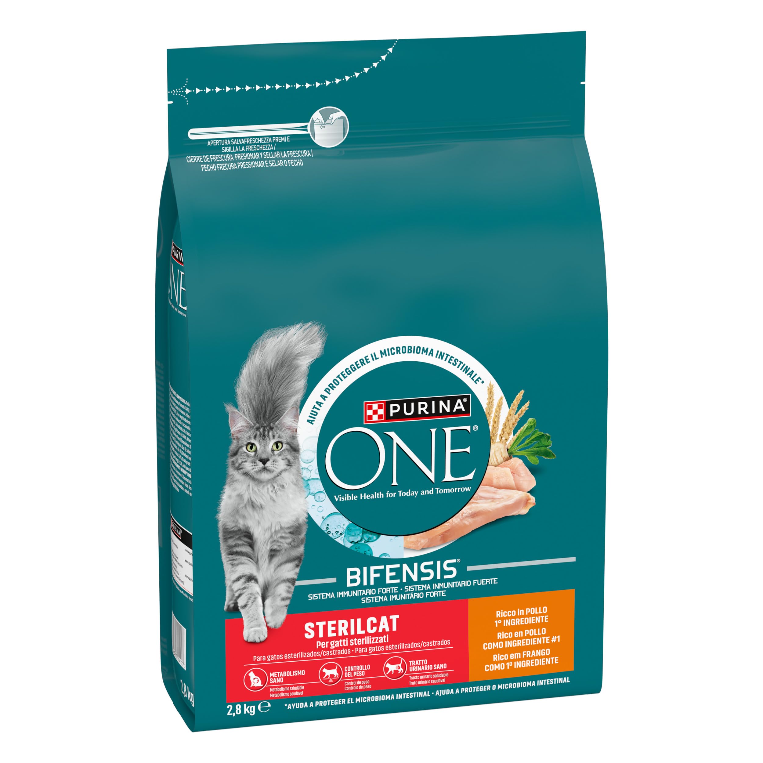 PURINA ONE Bifensis Sterilcat Croccantini per Gatto Adulto Sterilizzato con Pollo, Formula Nutriente per Microbioma Intestinale, Confezione da 2,8 kg