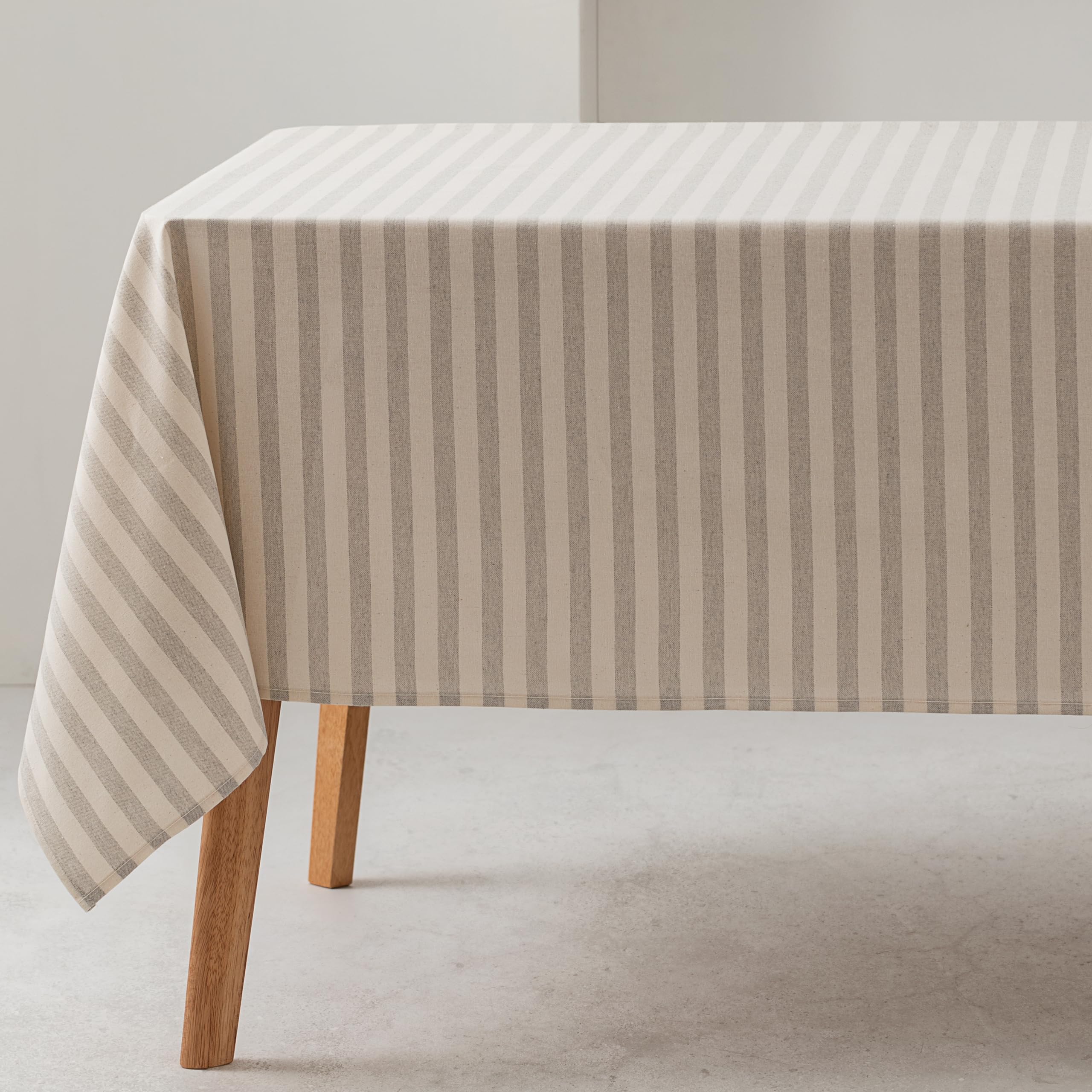GAMUSI Light Gray Striped Waterproof Touchproof Tablecloth 100% Cotton Washable Fabric for Indoor and Outdoor Use 55 x 55 in / 140 x 140 cm