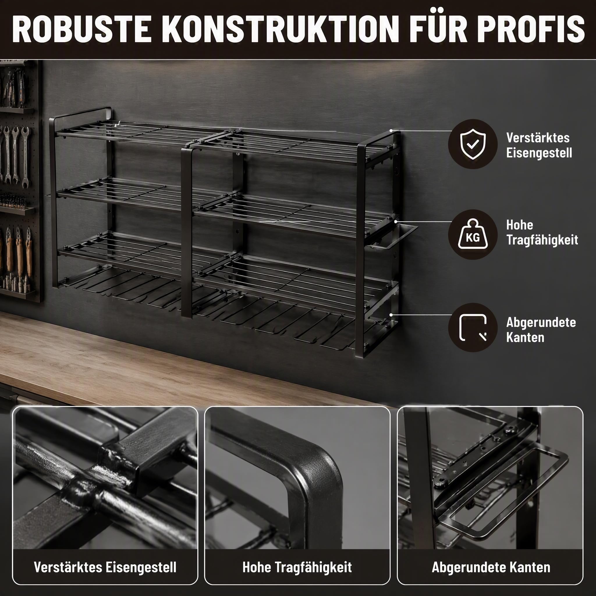 Support mural à outils à 4 niveaux pour outils électriques