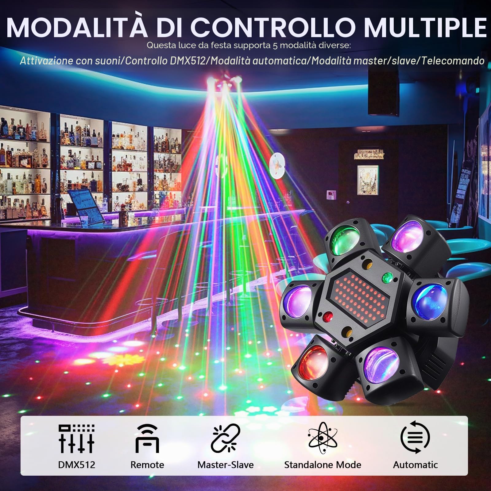 Teste Mobili Luci Palcoscenico, RGB Luce da Discoteca con Telecomando, DMX512 Luce da Festa Stroboscopico per Festa Discoteca DJ Bar Halloween Matrimoni
