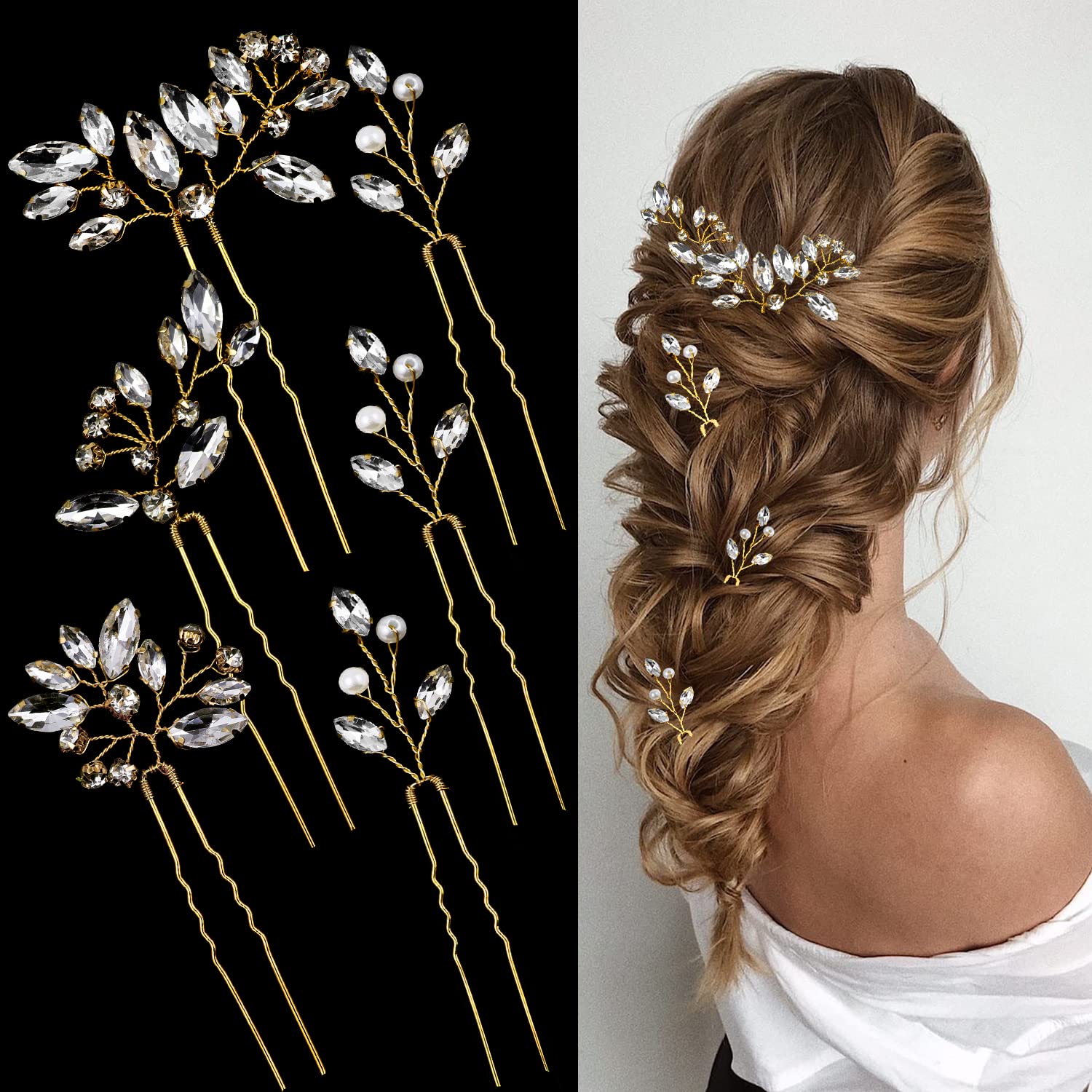 Chargances Bridal Hair Pins - Crystal And Pearl Wedding Hair Clips (Set Of 3) | Buy Now With Express International Delivery - View #2
