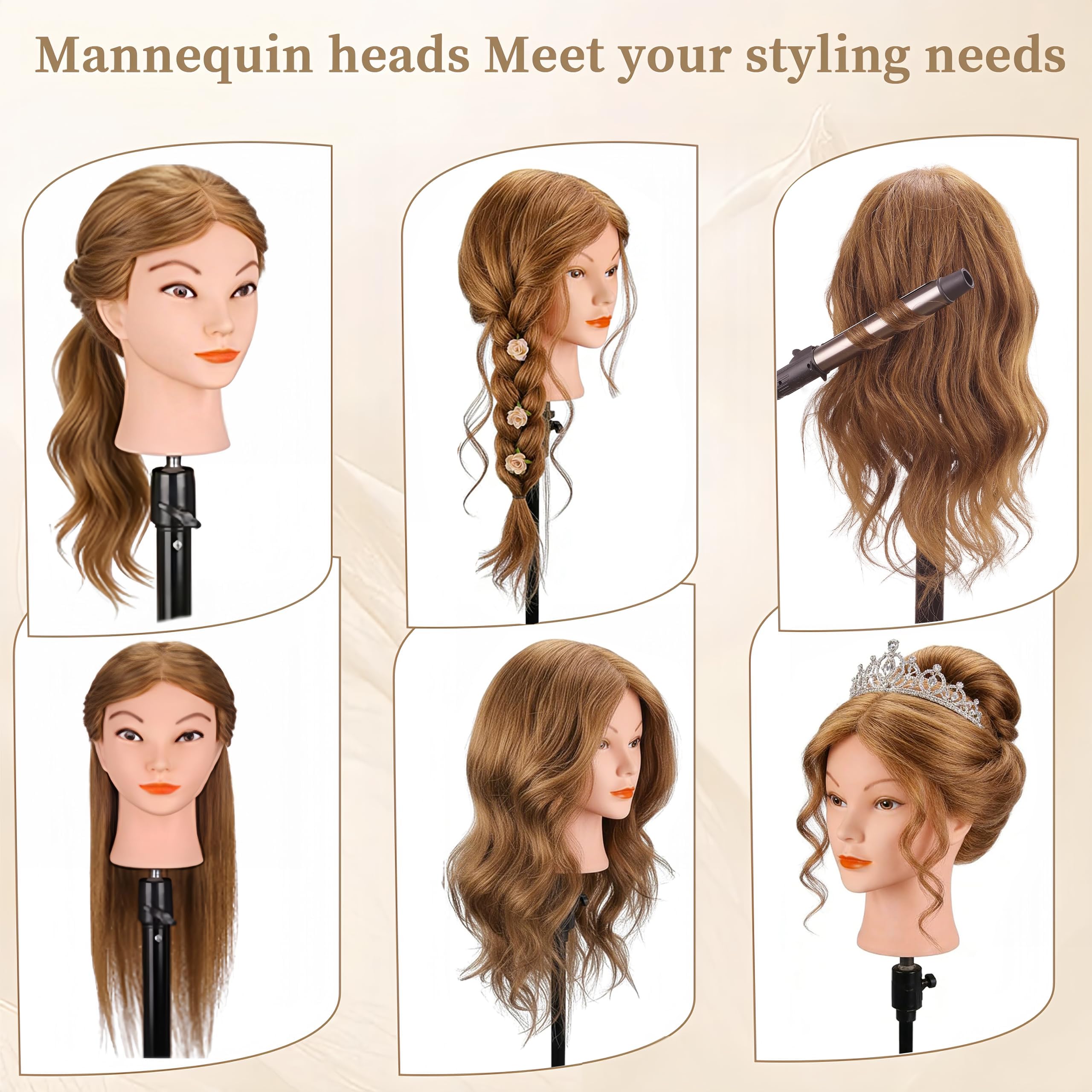 Frisierkopf, TopDirect 18 Zoll 45 cm Übungskopf Cosmetology Mannequin Puppenkopf mit Klemme + DIY Haare Frisuren Set, Hellbraun
