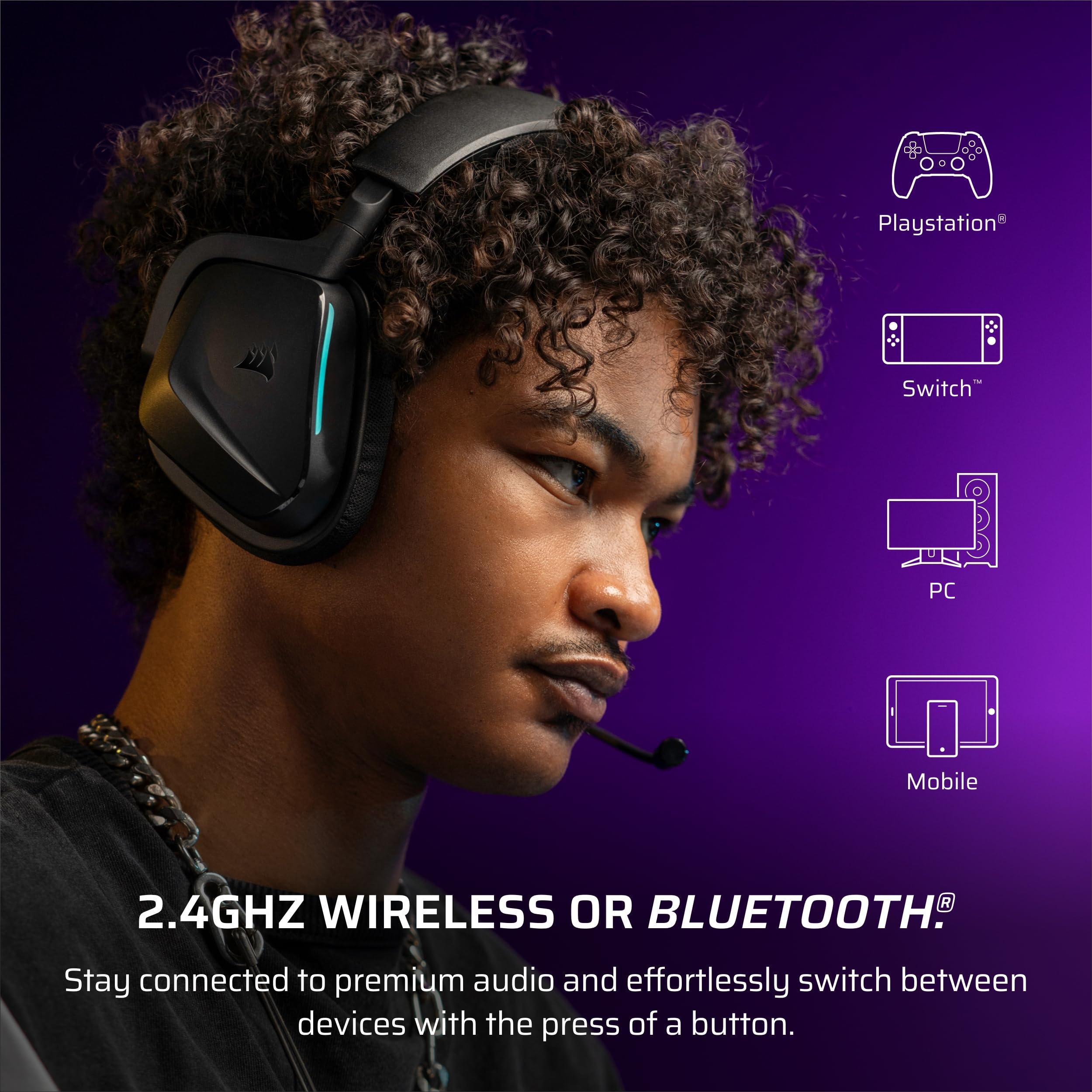 Corsair Void v2 Wireless Gaming Headset with Bluetooth for PC, PS5, PS4, Switch, Mobile – Dolby Atmos, 70 Hr Battery, Dual Wireless, Lightweight, Fast Charging – Carbon