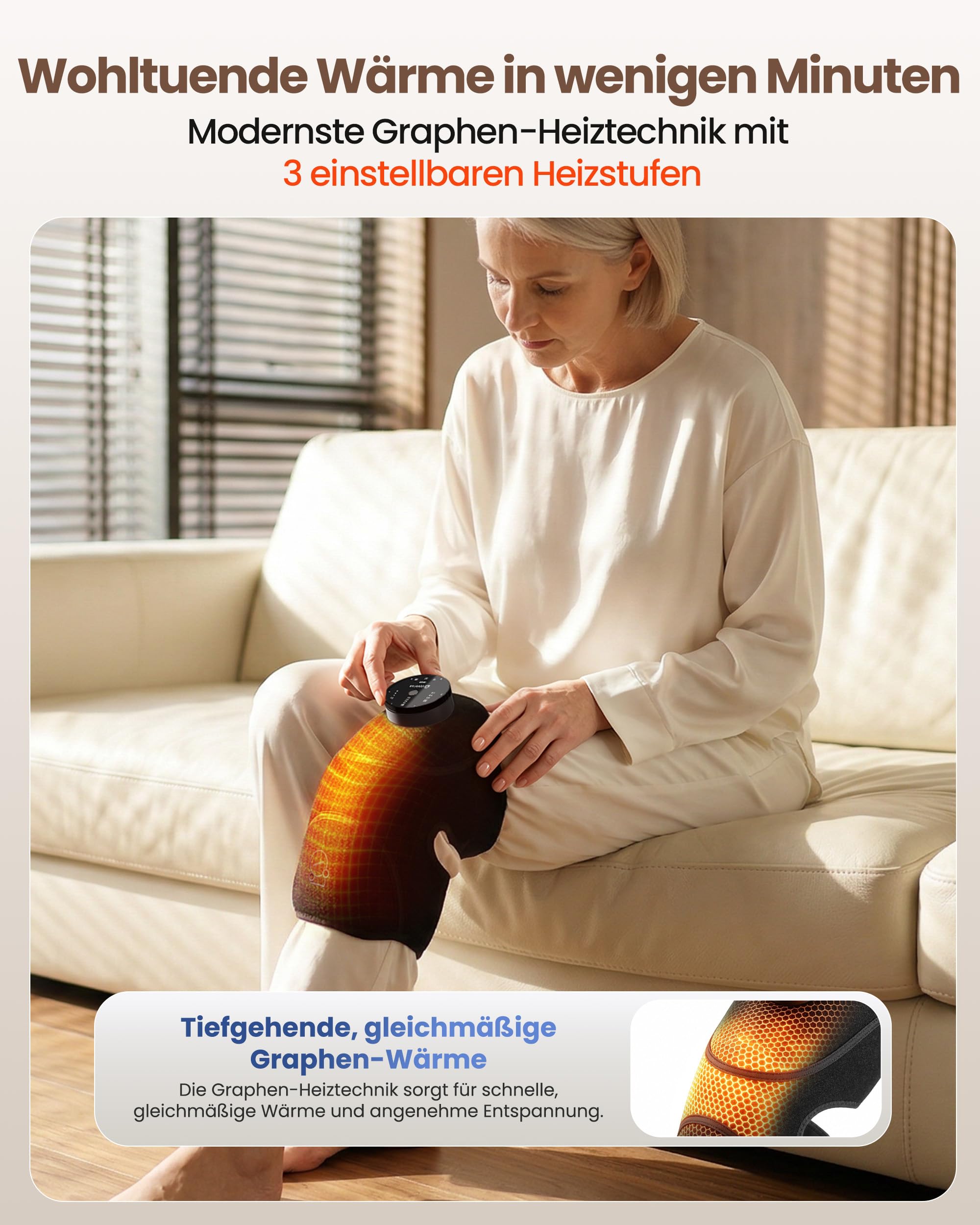 COMFIER 3-in-1 Kabelloses Knie-Massagegerät mit verbesserter Graphenheizung | 4 Vibrationsmodi & 3 Heizstufen, 2500mAh Akku, Für Knie, Ellenbogen & Schultern, Geschenk für Männer und Frauen