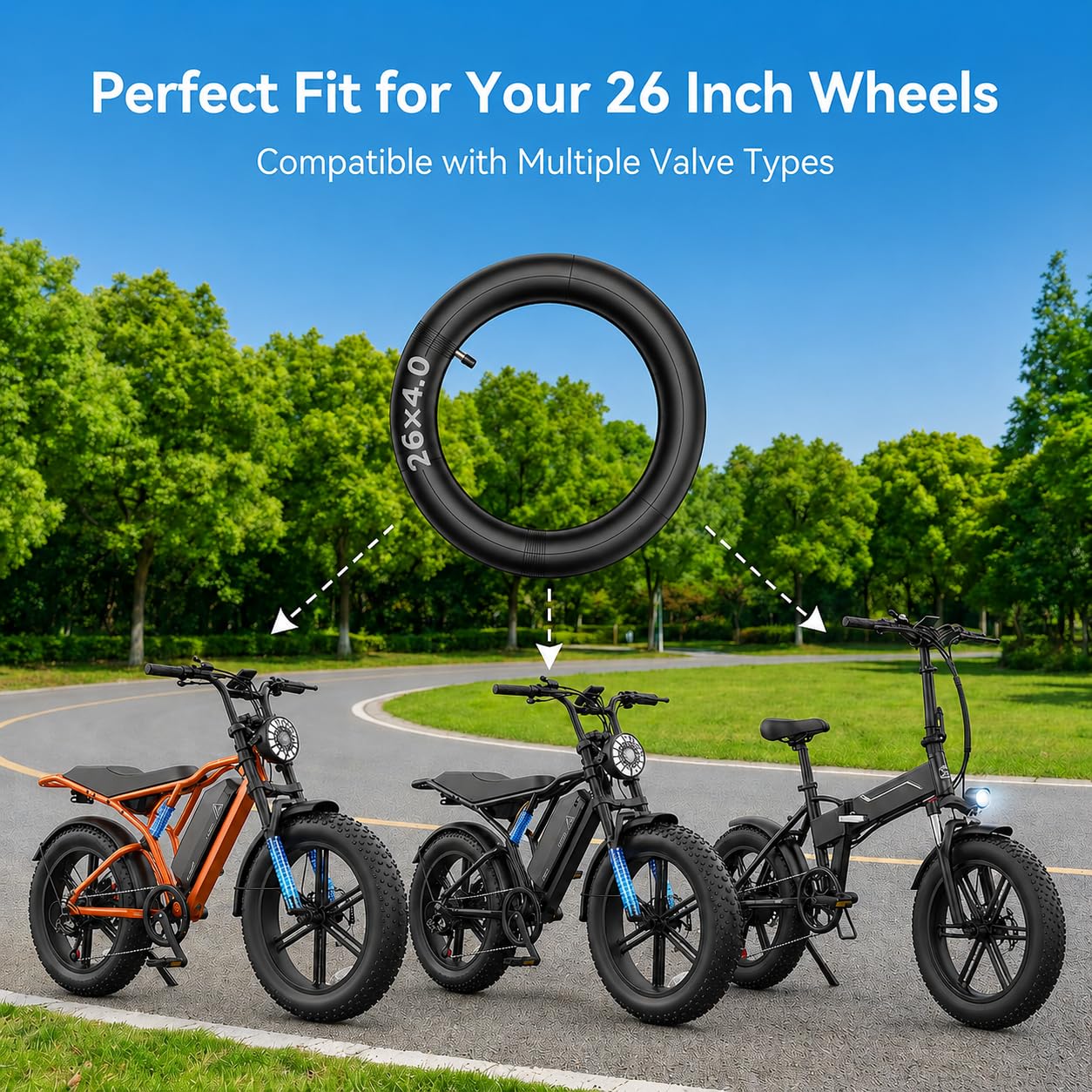 Tubo interior para bicicleta de 16 x 4.0, 20 x 4.0, 26 x 4.0, tubo de neumático grueso para bicicleta, paquete de 2 tubos de goma de butilo resistente con válvula Schrader para bicicleta eléctrica