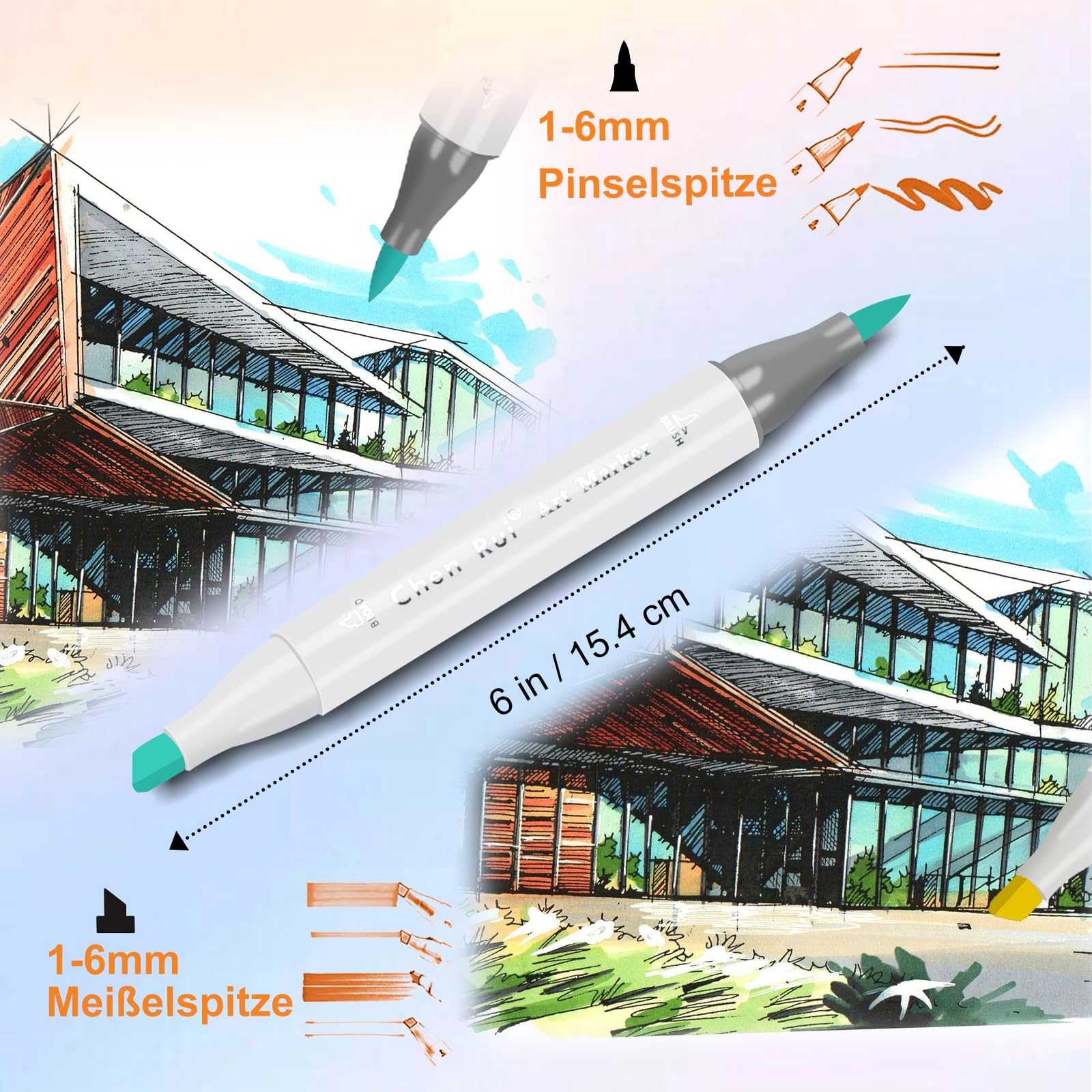 Chen Rui 168 Farben Alkohol Marker Pinselspitze mit App Alcohol Marker | Doppelspitze | Mischbar | Ungiftig | Alkoholbasis | Farbcode | Alkoholmarker for Malen, Skizzieren, Manga und Zeichnen
