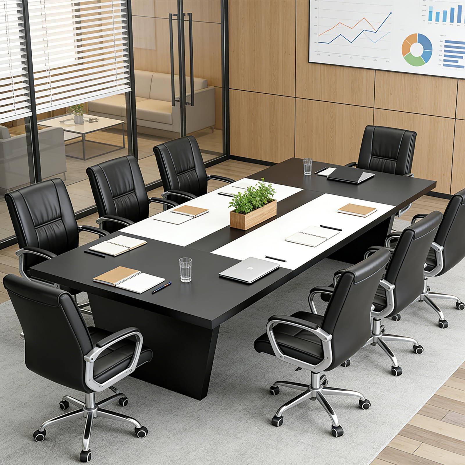 Tavolo Riunioni Ufficio, Tavolo Conferenza Moderno Grande, Scrivania Meeting con Piano Spessore 2,5 cm, Tavolo per Sala Riunioni, Ufficio e Spazi di Lavoro