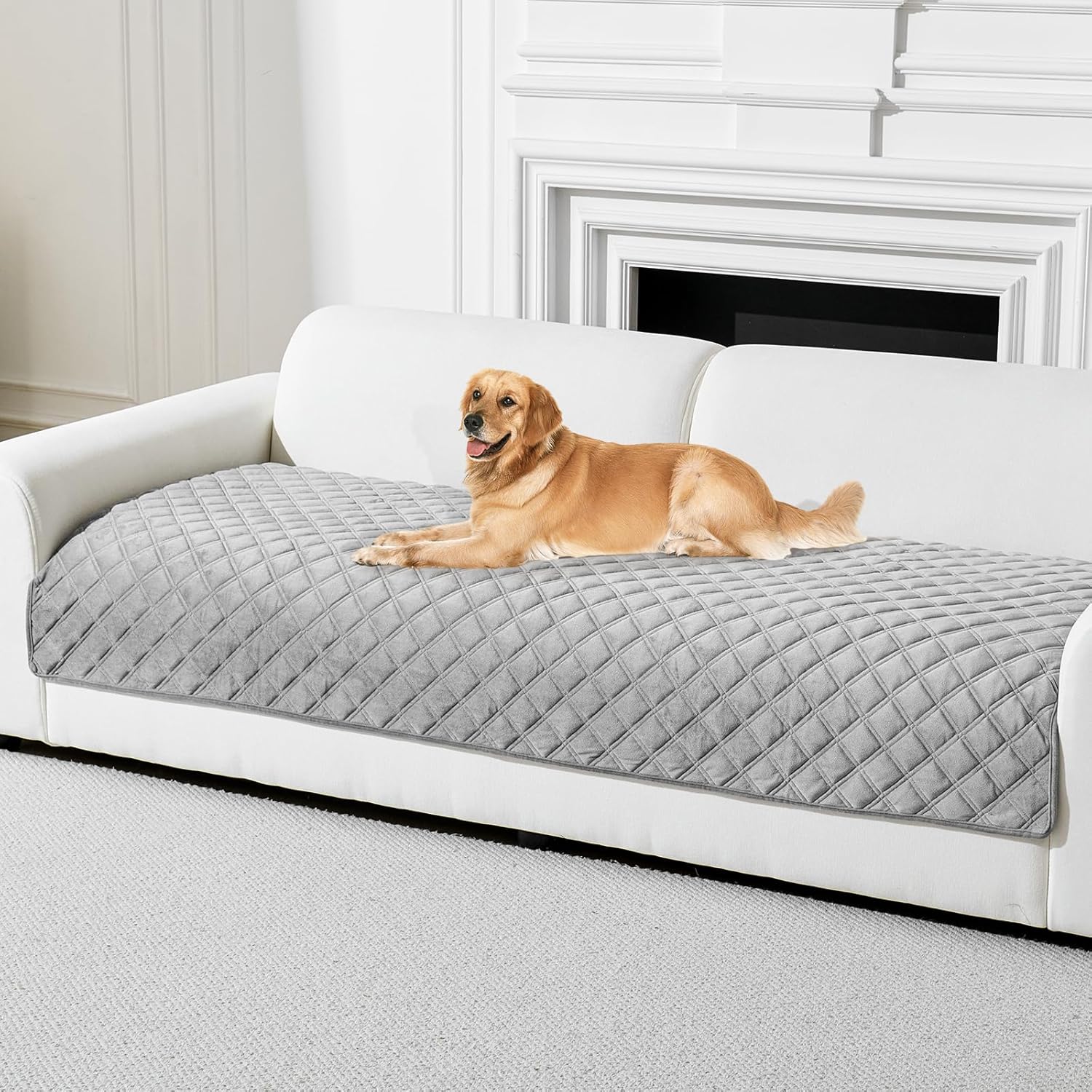 Deep Dream Velvet Couch Cover for Dogs Washable, Sectional Couch Covers, Anti Slip Sofa Covers for 4 Cushion Couch Pet Friendly, Sofa Slipcovers for Dogs Pets Kids (Light Grey, 36"x 94")