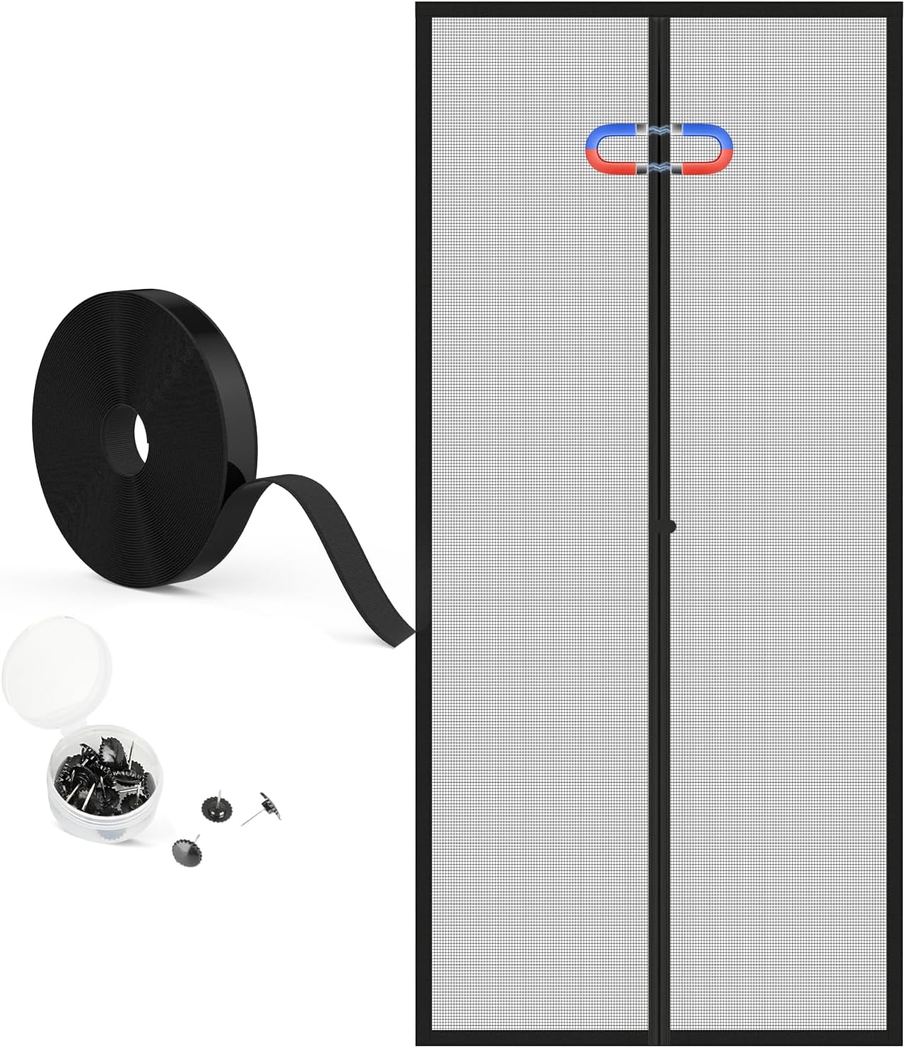 Augblinds Magnetic Screen Door Fits Door Size 72 x 80, Screen mesh Size 74 x 81, Clear Screen Door Mesh with Powerful Magnets & Windproof Hasp for Front Back Patio Doors, Keep Bugs Out