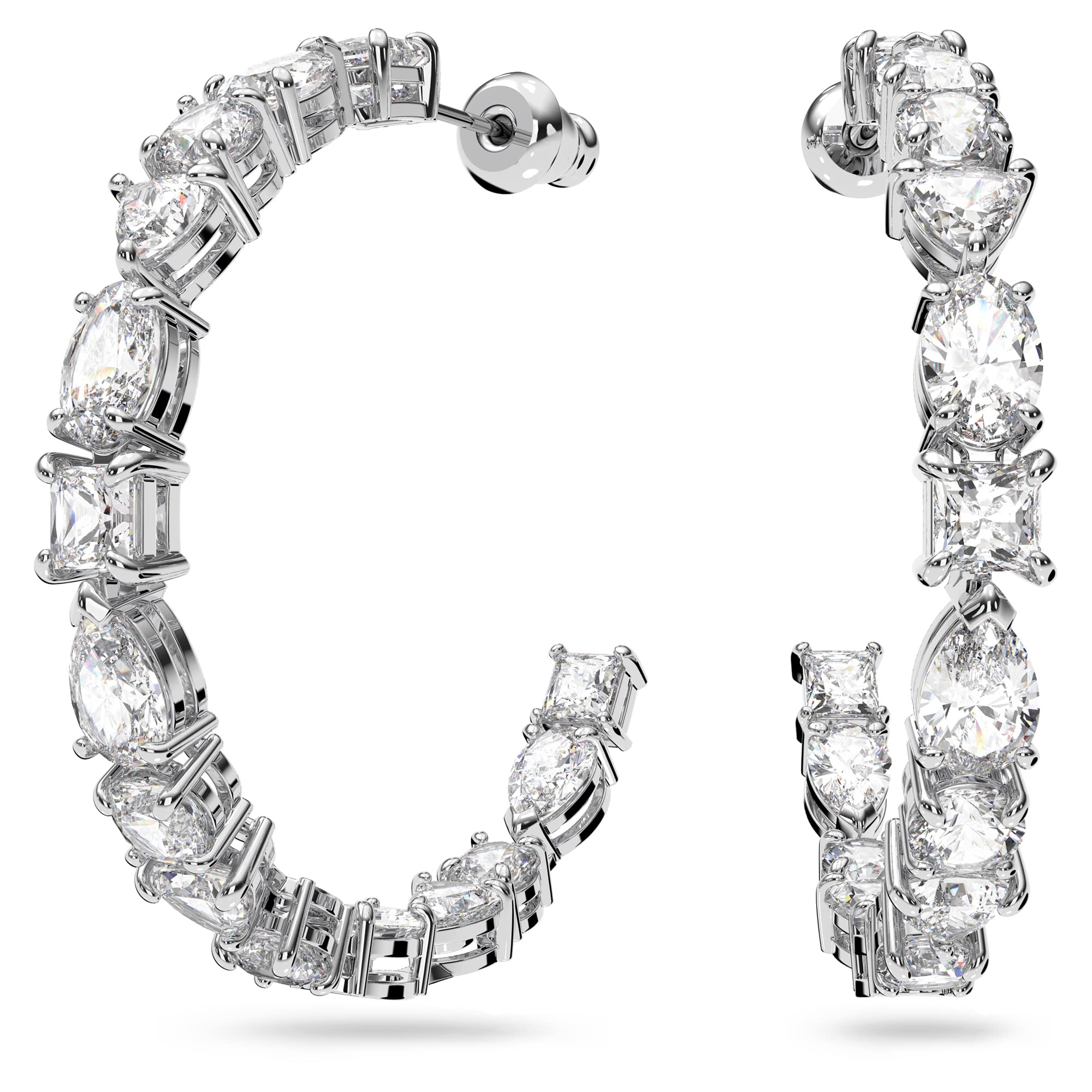 SwarovskiTennis Deluxe hoop earrings, Mixed cuts, White, Rhodium plated