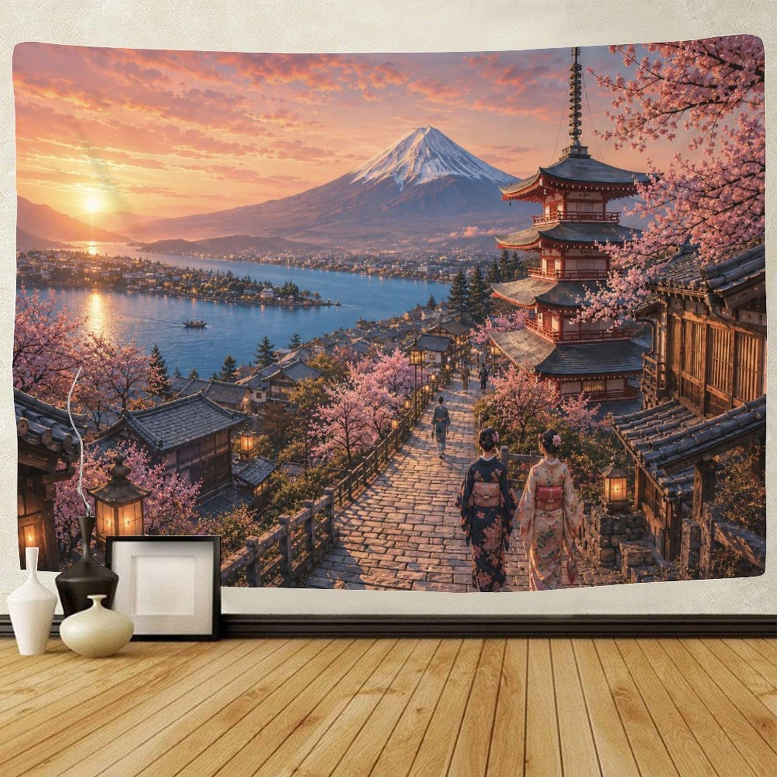 ASDFGHJKLZA Japanese Mount Fuji Lakeside 3D Print Tapestry for Bedroom Wall Art Decor Tapestries Poster Home Decoration Living Room Dorm 130cmx150cm