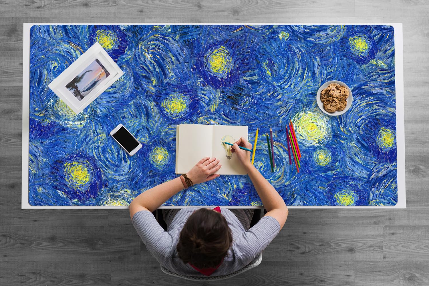 Sottomano da Scrivania 120x60 cm Superficie Protettiva per Ufficio e Casa in Vinile PVC Facile da Pulire Impermeabile Antiscivolo Protezione e Decorazione - Mandorlo in fiore