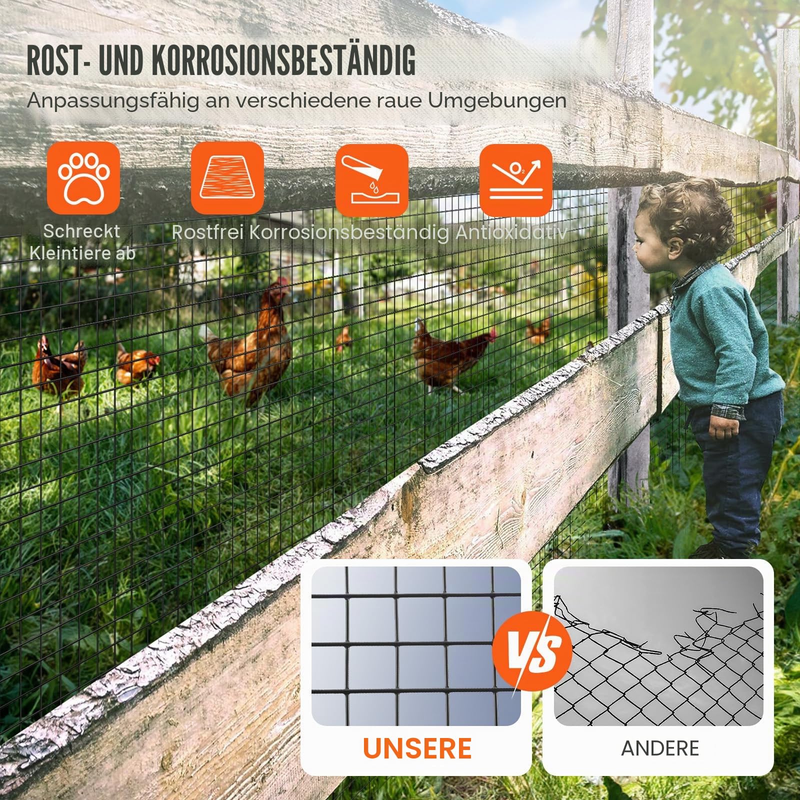 VEVOR Volierendraht 61 x 3048 cm, Gartenzaun, 1,06 mm Maschendrahtzaunrolle, Vinylbeschichtetes Drahtzaun für Hühnerstallbarrieren, Kaninchen- und Schlangenzäune, Geflügelgehege