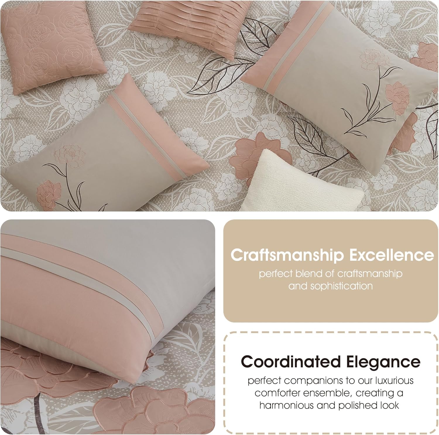 Stratford Park Wonderful 7 Piece Comforter Set, Queen Size, Blush, Modern Design, Matching Bedskirt, Pillows & Shams