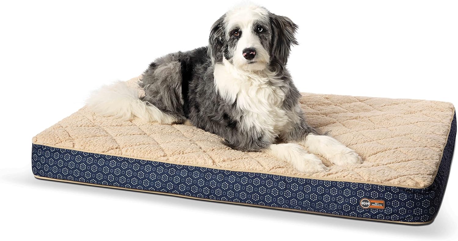 K&H Pet Products Quilt-Top Superior Orthopedic Bed Navy/Geo Flower Small 27 X 36 Inches