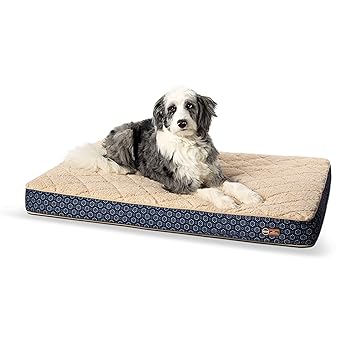 K&H PET PRODUCTS Quilt-Top Superior Orthopedic Bed Navy/Geo Flower Large 35 X 46 Inches