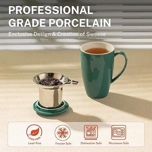 Miniatura 9 de Sweese Taza de té de porcelana de 15 onzas con infusor y tapa, taza de té de hojas sueltas, regalos para amantes del té, color morado