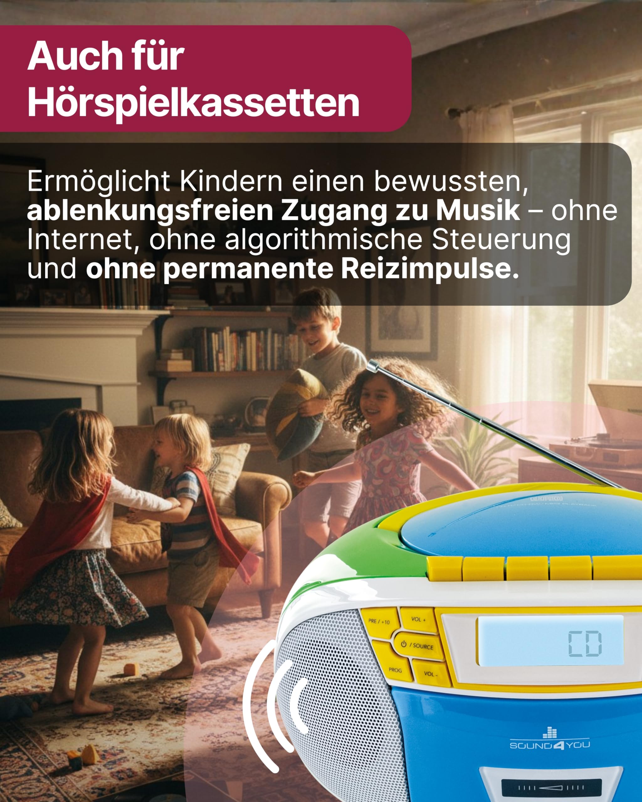SCHWAIGER CD-Player I mit Kassettendeck & FM-Radio I tragbarer CD- & Kassettenspieler I CD-R, CD-WR, MP3, AUX, USB, FM kompatibel I im 90er-Jahre Retro Look I tragbar & kabellos