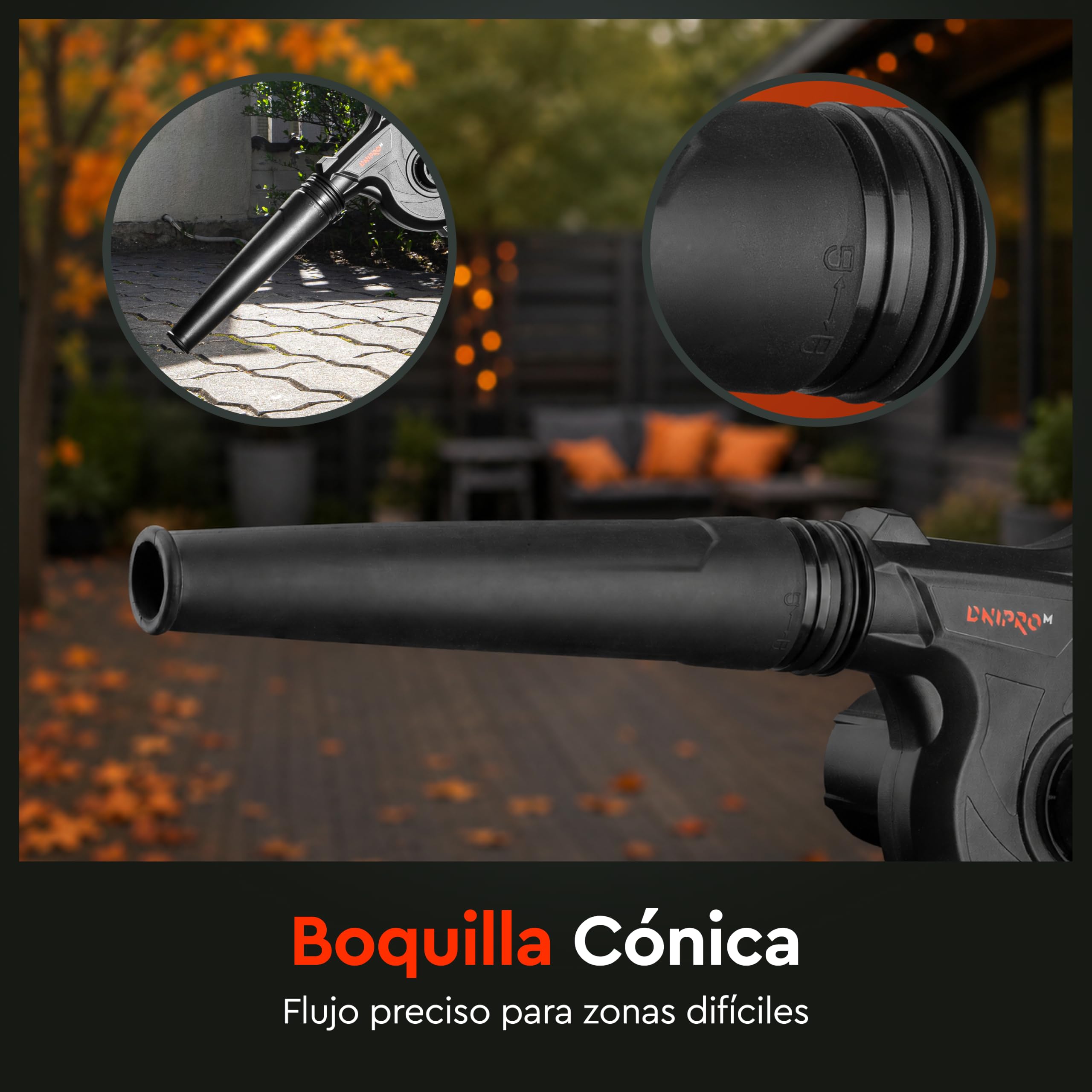 Soplador de Hojas a Batería DVB-200 - Sopla Hojas, Hierba Seca y Residuos Ligeros del Jardín - Muy Ligero de Solo 1 kg - hasta 240 km/h de Potencia - Incluye Batería de 4Ah y Cargador - por Dnipro-M