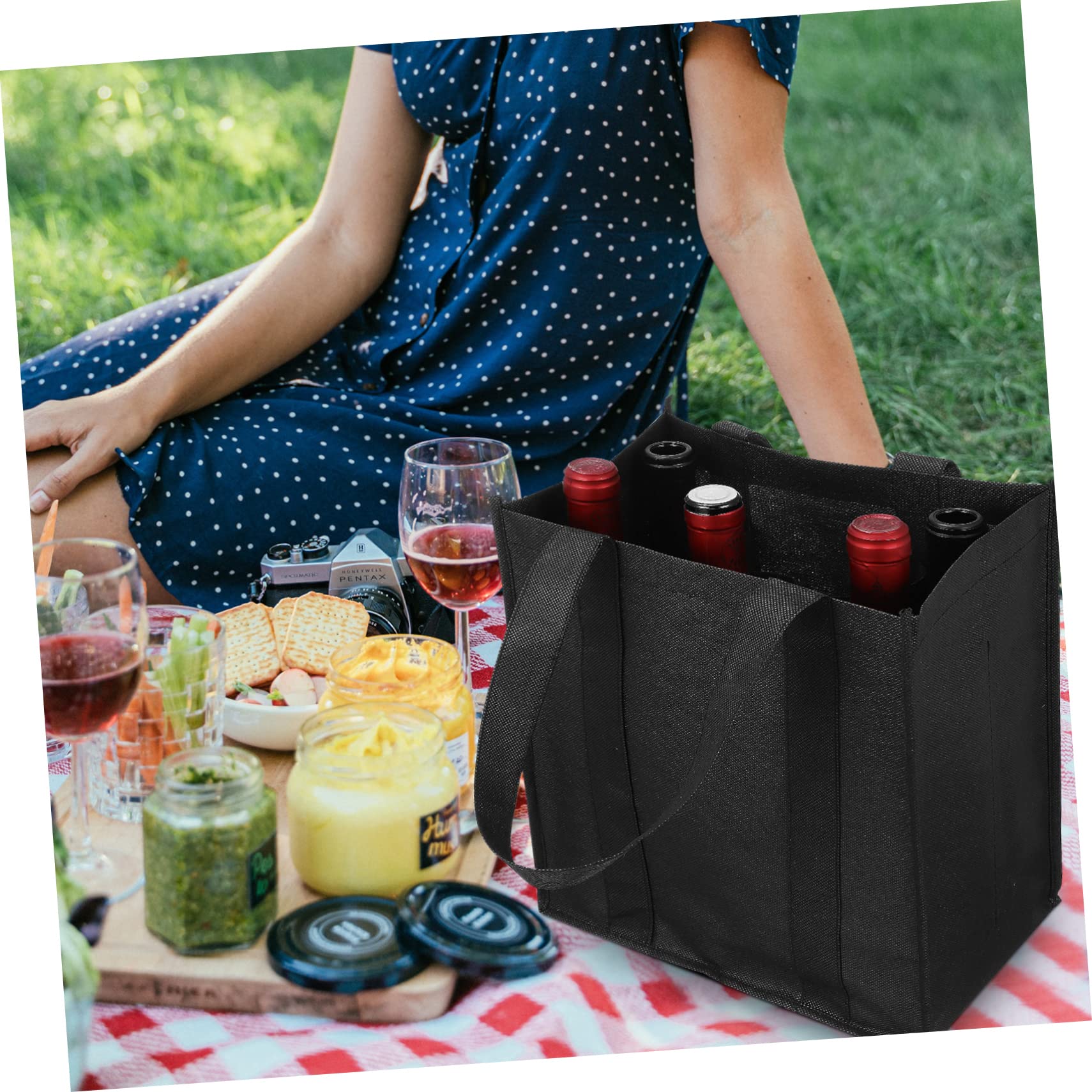 6 Stück Flaschentaschen aus Vliesstoff mit Trennwänden Wiederverwendbare Weintragetaschen für Reisen Picknick Party Feuchtigkeitsschutz Großes Fassungsvermögen