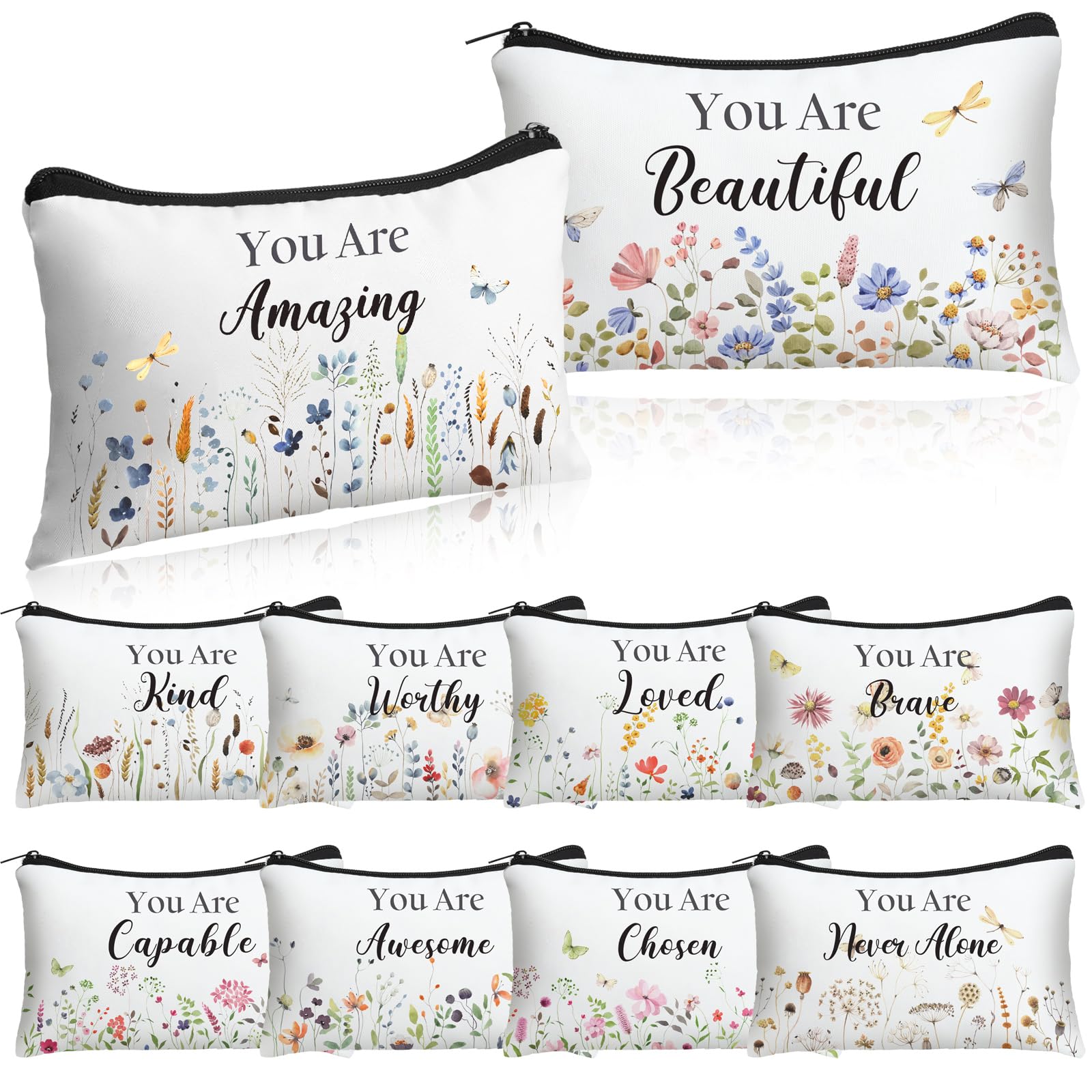 Hillban 10 Pcs Inspirational Makeup Bags for Women Bulk Cosmetic Bags Christian Bible Verse Cosmetic Pouch for Valentine's Day Galentine's Day Gift