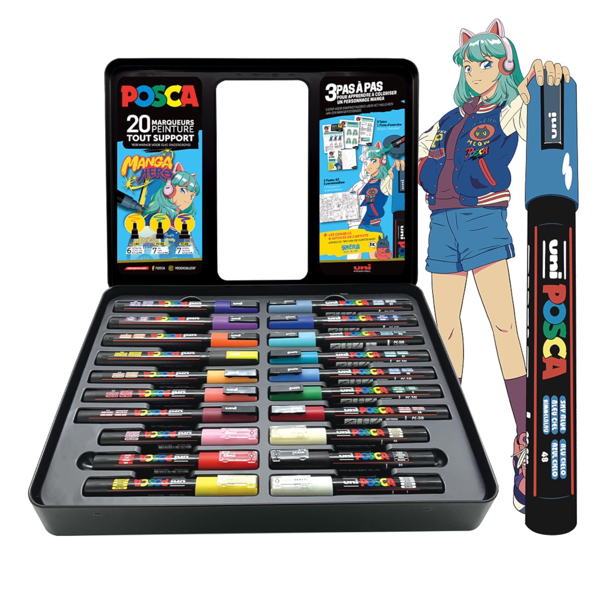 POSCA, Manga Hero Case, Set of 20 Acrylic Multi-Holder Markers, Extra Fine, Fine and Medium Tips - Image 2