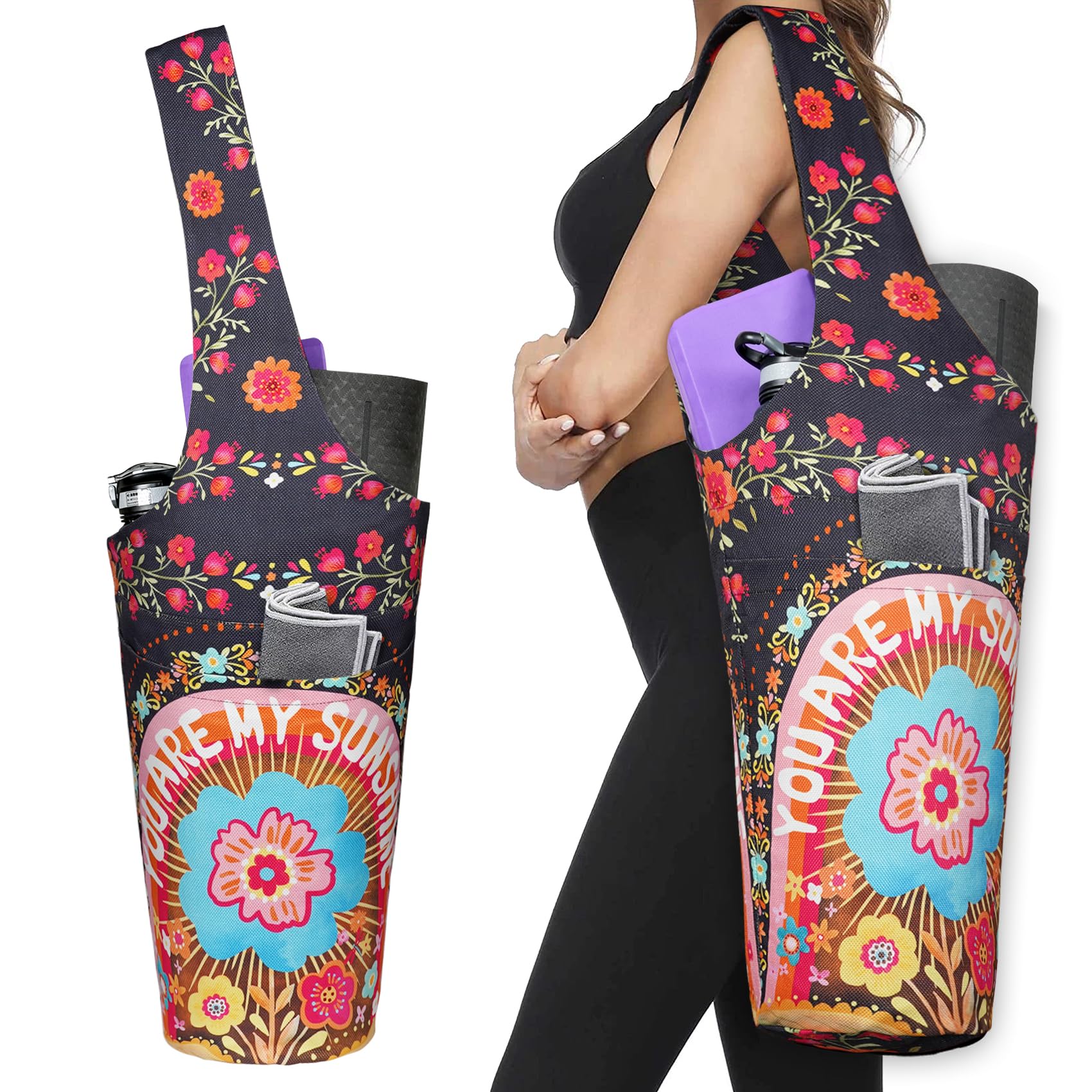 Yoga Mat Bag - Long Tote with Pockets - Holds More Yoga Accessories - Yoga Bag Fit Most Size Mats - Yoga Mat Carrier