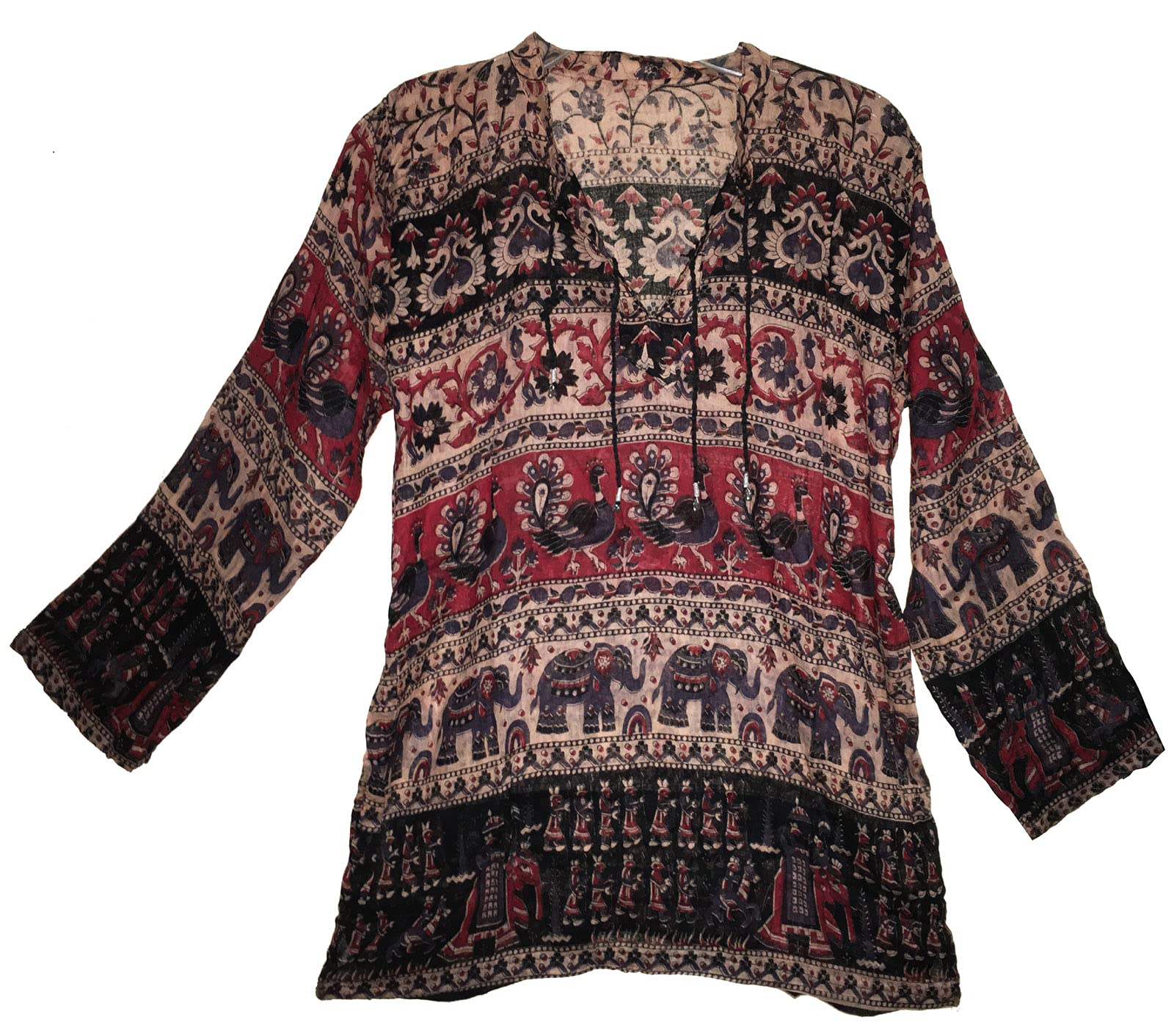 Jnb Garments Women's Multi Color Indian Vintage Pattern Cotton Top Dress Blouse Hippie Maya Blusa