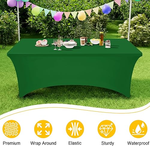 Miniatura 121 de Smiry Paquete de 2 manteles de elastano de 6 pies, elásticos ajustables, lavables y sin arrugas, rectangulares para mesa de patio, para exteriores,