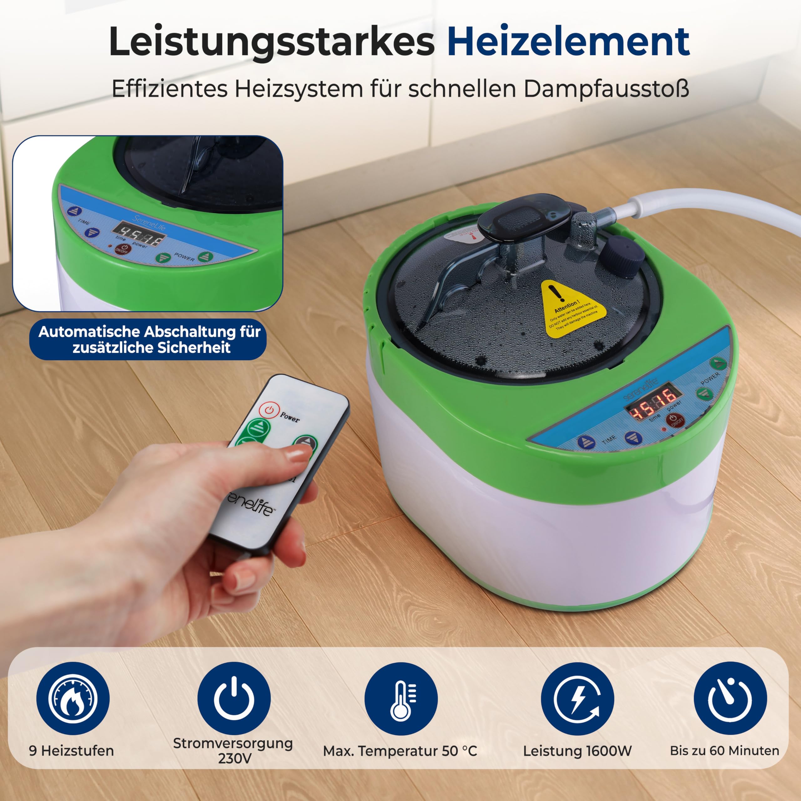 SereneLife Dampfsauna Grau 90×90×180 cm – Mobile Heimsauna mit klappbarem Stuhl und Dampfgenerator Faltbare Mini Sauna für Zuhause, Tragbare Wärmekabine bis 50 °C, Fernbedienung und Timer-Steuerung
