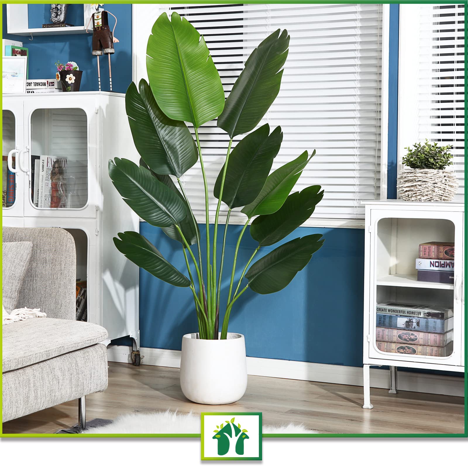 CROSOFMI Artificial Bird of Paradise Plant 5 Feet Fake Tropical Palm Tree with 10 Leaves,Perfect Faux Plants in Pot for Indoor Outdoor House Home Office Garden Modern Decoration Housewarming Gift