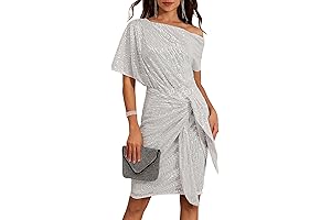 Women's Sequin Sparkly Glitter Party Club Dress | One Shoulder Ruched Cocktail Bodycon Dress