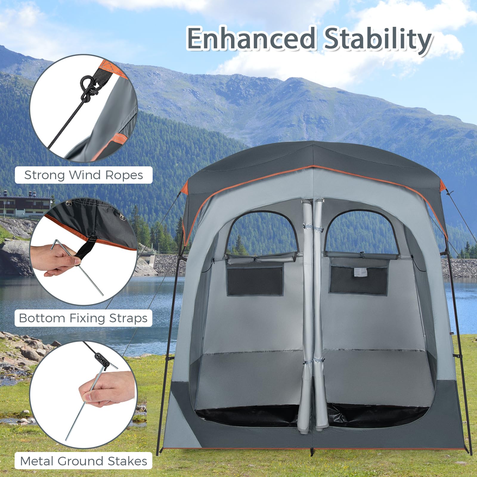 HOMASIS Tenda Doccia Campeggio Doppio, Tenda Bagno per WC con Finestra, Tasca Portaoggetti, Gancio e Borsa da Trasporto, Spogliatoio Portatile per Spiaggia, Escursionism, Pesca