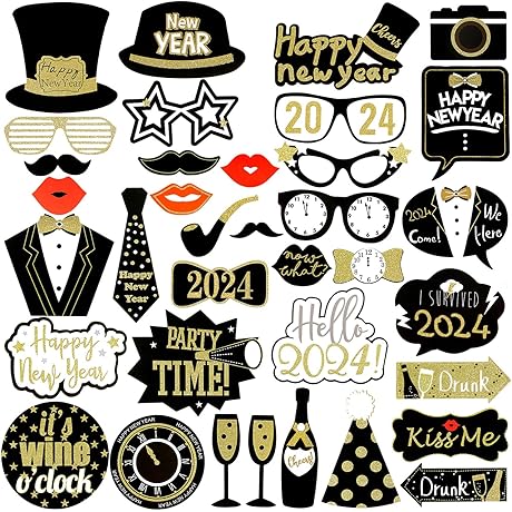36 Pcs Nye Photo Booth Props 2023 Photo Booth Props, New Year...