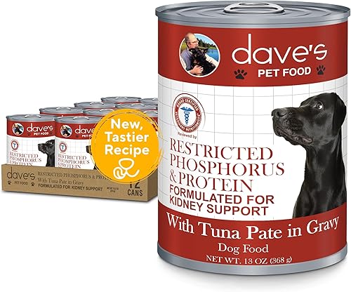 Dave's Pet Food Soporte renal para perros con soporte renal (paté de atún), alimento húmedo para perros renal, bajo en fósforo sin receta, vitaminas