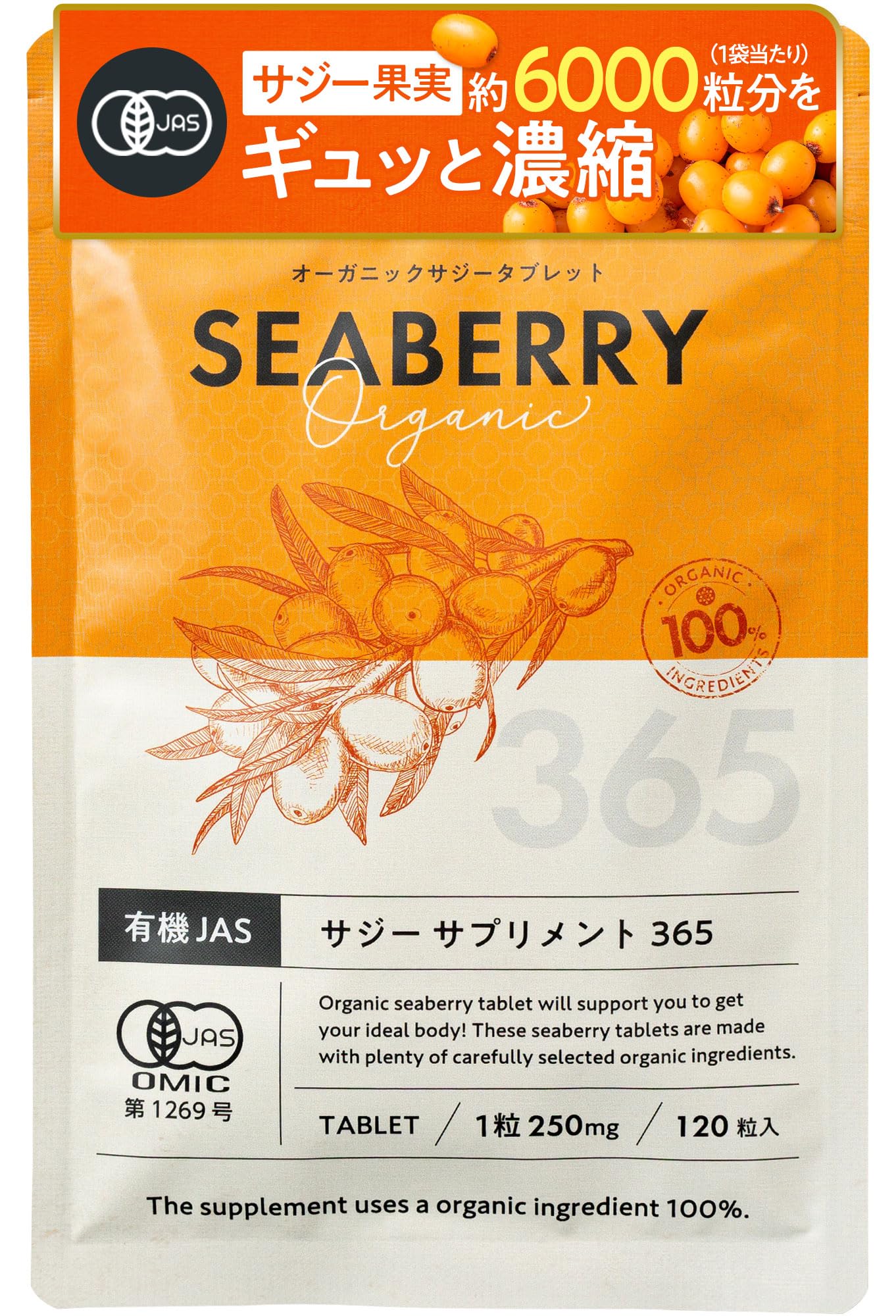 サジー３本　サプリ付き サジー有機JASサプリ 250mg×120粒 無添加