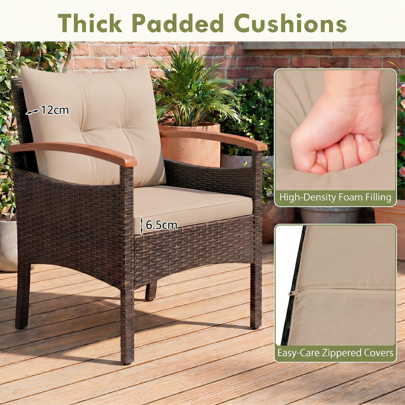 GIANTEX 5er Rattan Gartenmöbel Set, Balkonmöbel Set 2 Sessel & 2 Fußhocker & 1 Couchtisch, 5 tlg. Gartengarnitur Gartenlounge Set, Balkonset Möbel Rattanmöbel, Rattan Sessel mit Kissen(5er Set, Khaki)