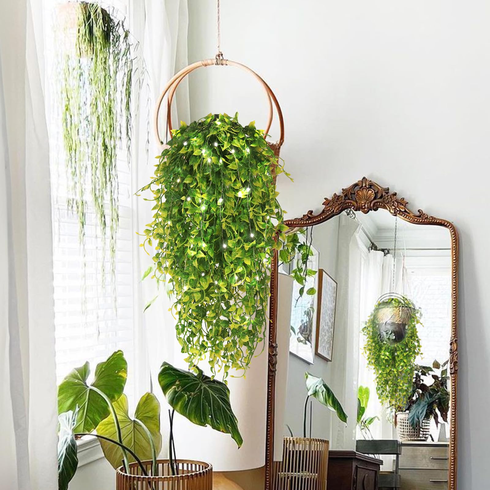 Amazon.de: Knstliche Hngepflanzen mit Lichtern, 84 cm, knstliche  Hngepflanze, knstliche Efeu, Weinbltter, Grn, UV-bestndig, Efeu fr  drinnen und drauen, Schlafzimmer, Veranda, Garten, Zuhause