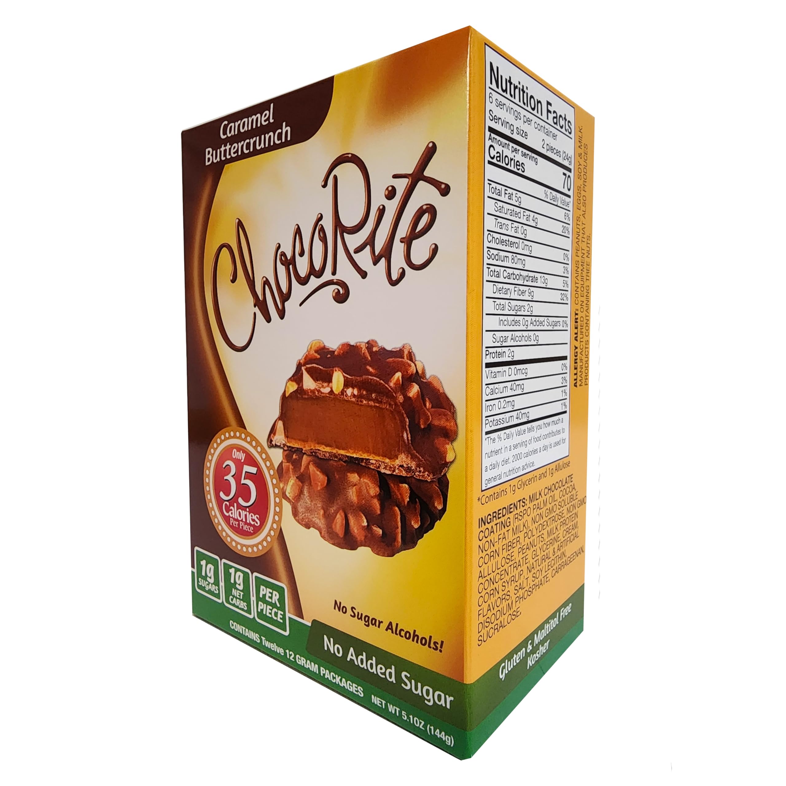ChocoRite Caramel Buttercrunch Value Pack, No Sugar Added, 1 Net Carb per Piece, 5.1 Ounce (Pack of 4)