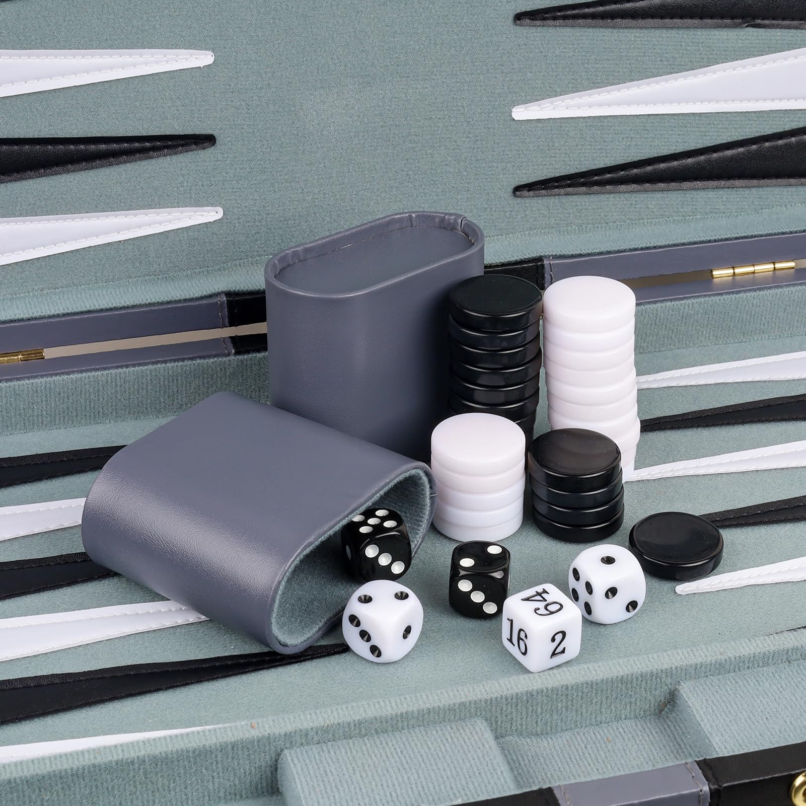 Ensemble de Backgammon pour 2 joueurs - Jeu de société classique pour adultes - Avec étui en cuir synthétique - Portable et facile à transporter - Gris - 38,2 cm