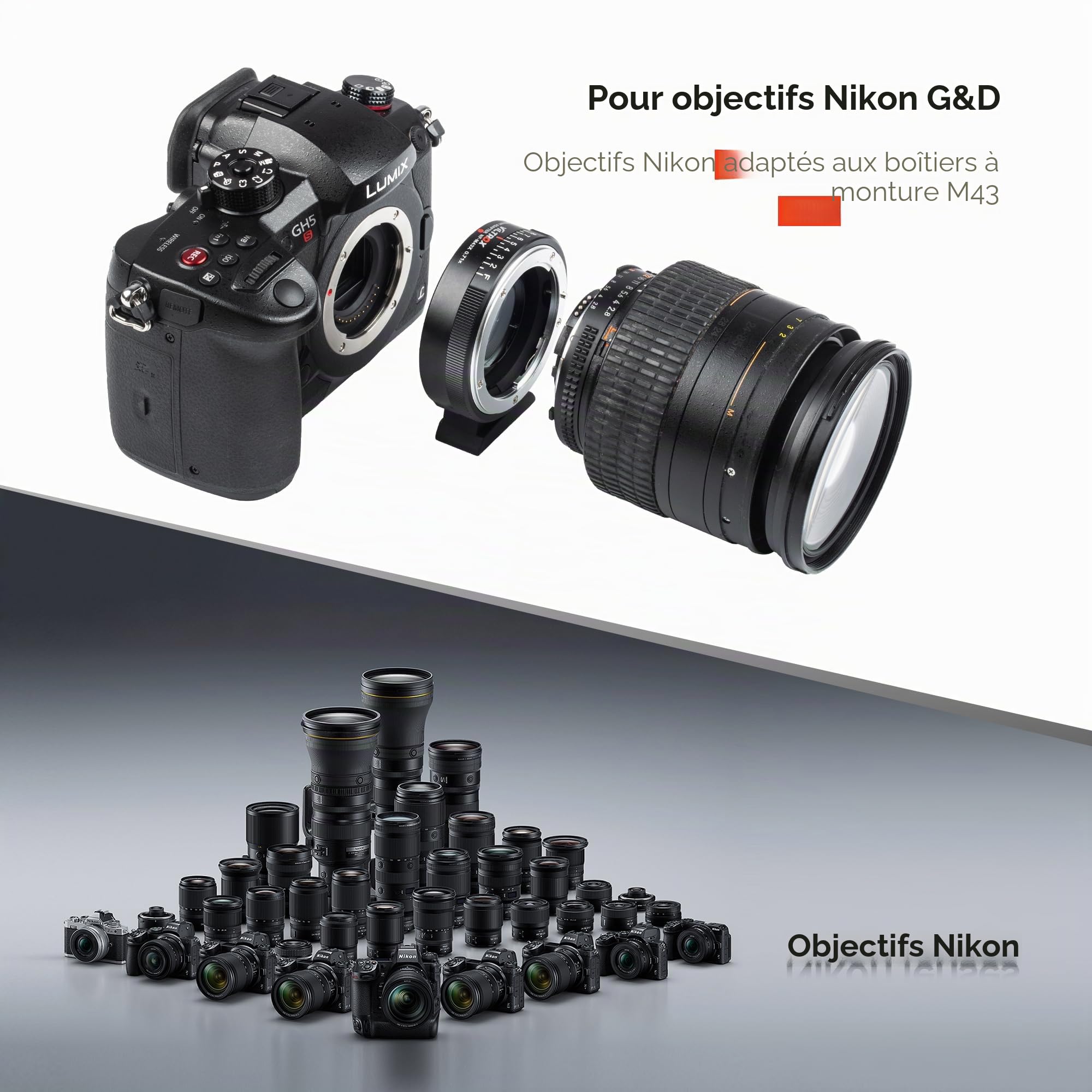 VILTROX NF-M43X Bague Adaptateur Monture pour Nikon F Monter Oobjectif 0,71 X Speed Booster à Micro 4/3 M43 G1 G2 G3 GH1 GH2 GF1 GF2 GF3 GF7 G10,