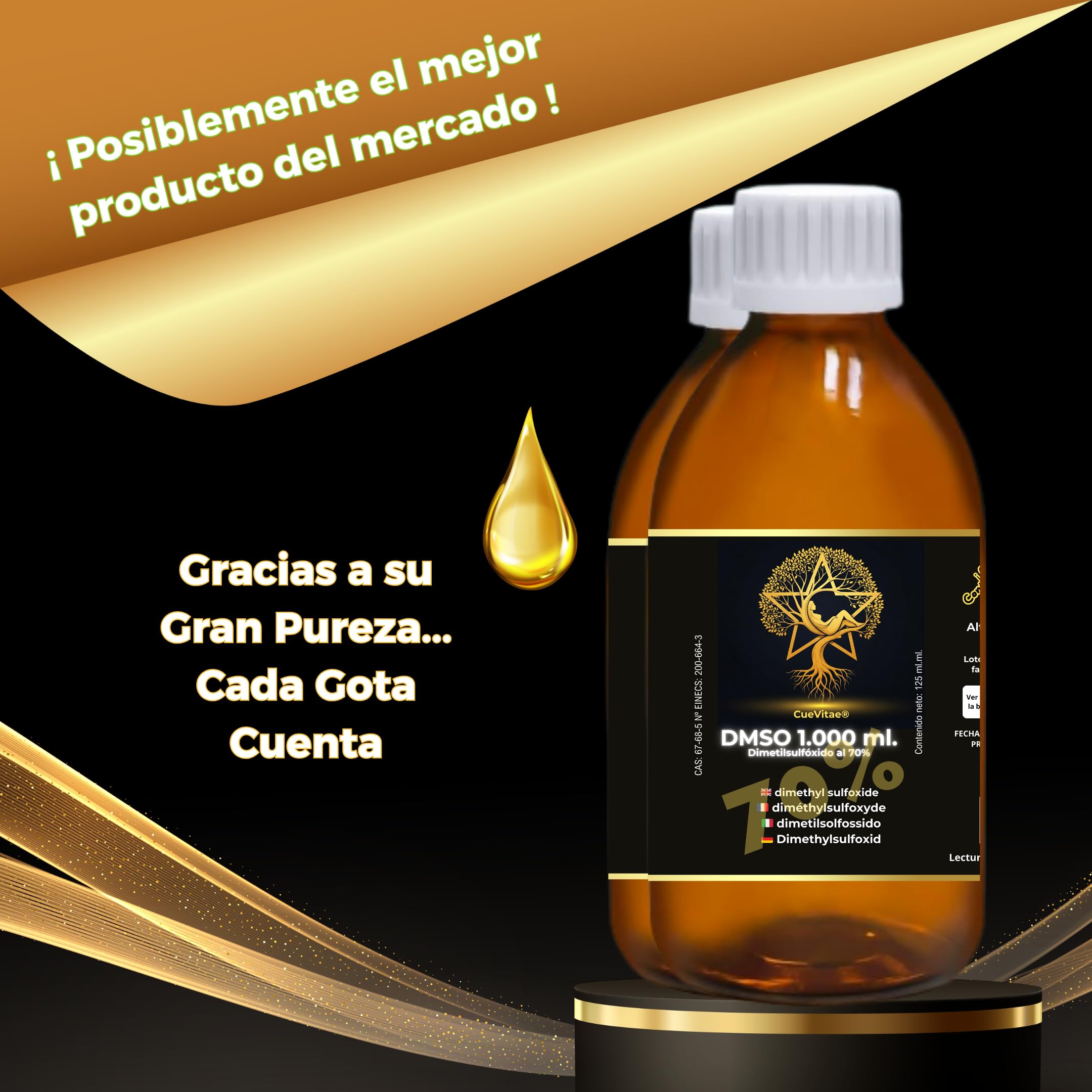 DMSO 70% 2x1000 ml | Dimetilsulfóxido | Vidrio | Lote de recipientes técnicos de precisión. Uso exclusivo laboratorio, solvente orgánico de alta pureza y uso general.