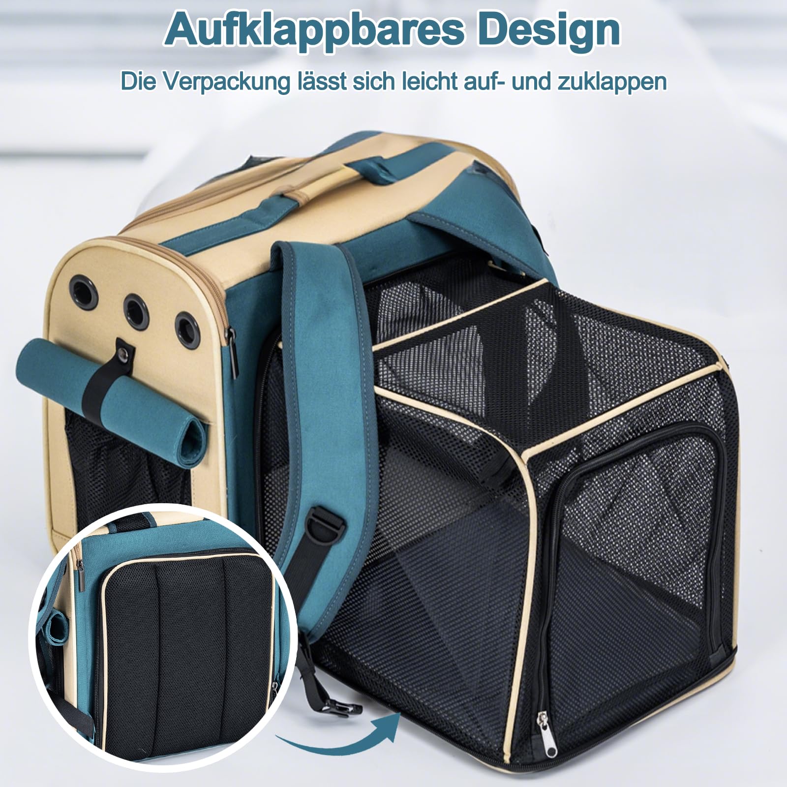 Galatée Erweiterbarer Haustierrucksack, Flugzeugzugelassener Haustierrucksack Für Katzen Und Kleine Hunde, Atmungsaktive Katzentasche Für Reisen, Wandern, Camping Und Outdoor-Aktivitäten(Blau)